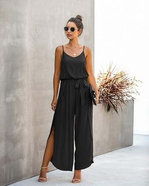 FIDDY Jumpsuit Damen Sommer Lang:Overall Hochzeit Urlaub Strand V-Ausschnitt