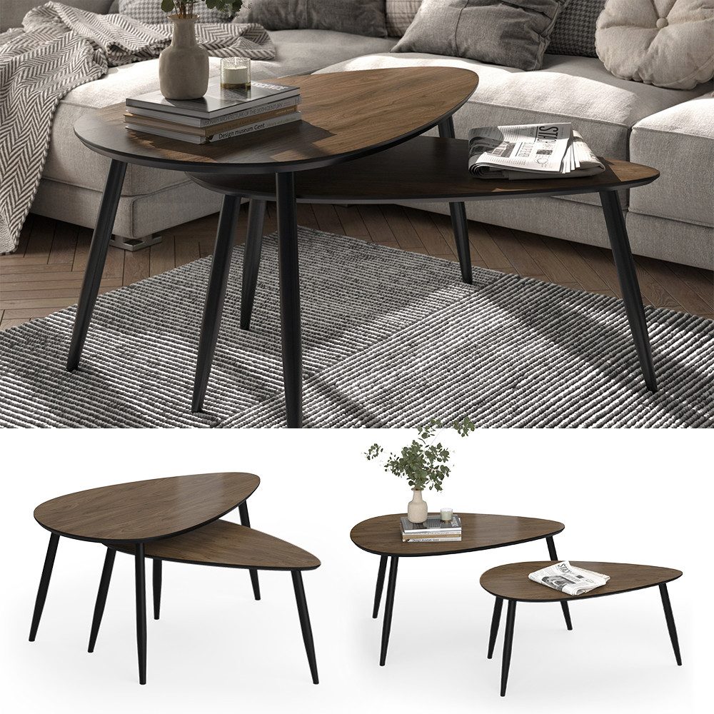 Vicco Couchtisch Veyo, Walnuss/Schwarz, 98 x 60 cm Set, 2 Teile günstig online kaufen