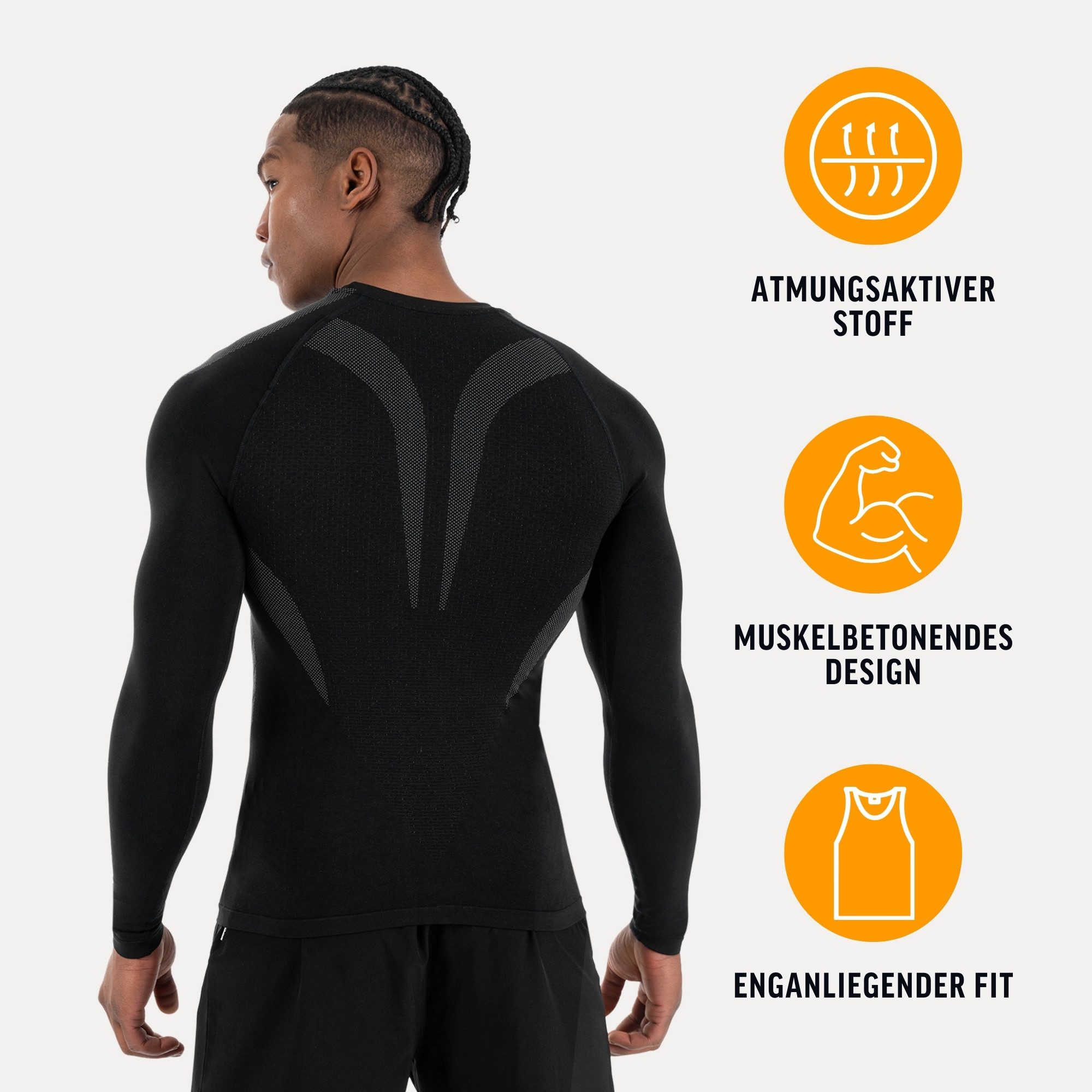 Smilodox Longsleeve Carnos, Compression Shirt Herren, Langarmshirt für Gym & Training Compression Fit, Seamless, atmungsaktiv, Body Mapping, Stretch