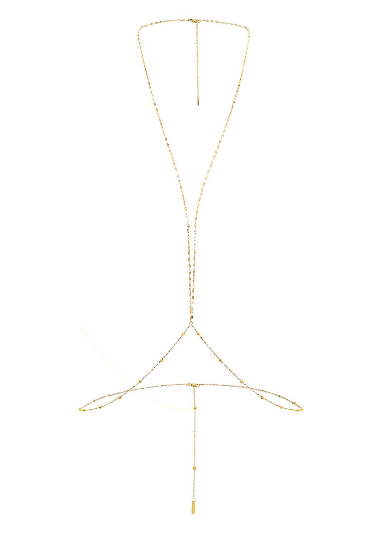 Hey Happiness Bauchkette Kugeln und Rolo Layer, verstellbar, Sommer Damen Körperkette, Body Chain aus Edelstahl, vergoldet