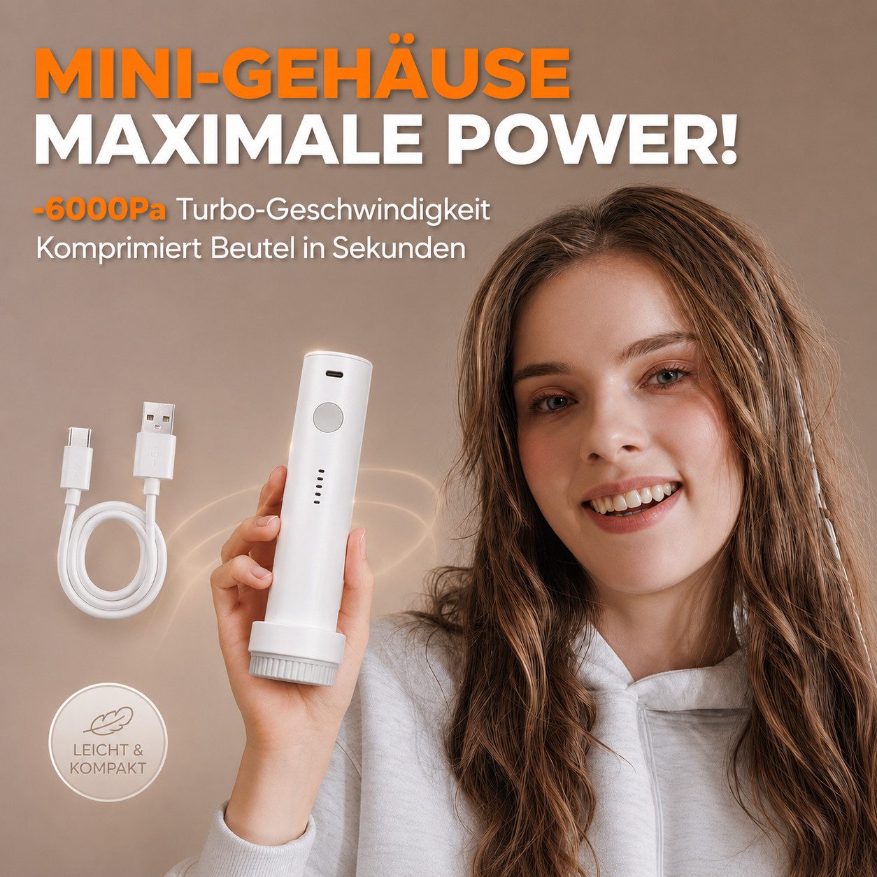 ibettertec Elektropumpe Elektrische Vakuumpumpe 25W, 6000Pa Mini Luftpumpe für Vakuumbeutel