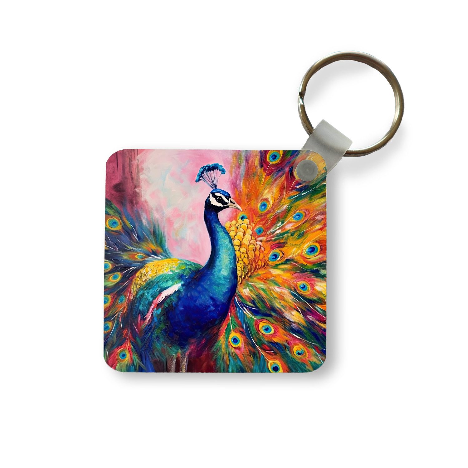 Schlüsselanhänger Pfau - Tiere - Malerei - Regenbogen