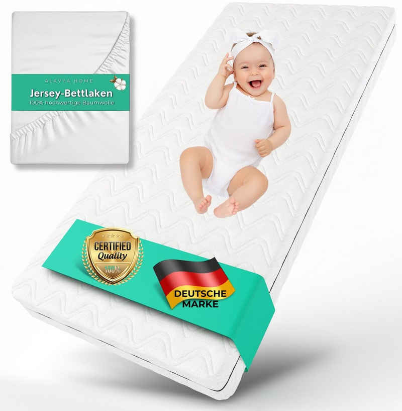 Kindermatratze COZY, Alavya Home®, 10 cm hoch, (Babymatratze 70x140 cm mit Spannbettlaken aus 100% Baumwolle,CertiPUR zertifizierter Härtegrad H2 Kaltschaum mit waschbarem Bezug,hochwertige Matratze für Babybett,Kindermatratze 140x70 Kaltschaummatratze), Made in Europe mit guter Luftzirkulation,ATMUNGSAKTIVE Baby Matratze