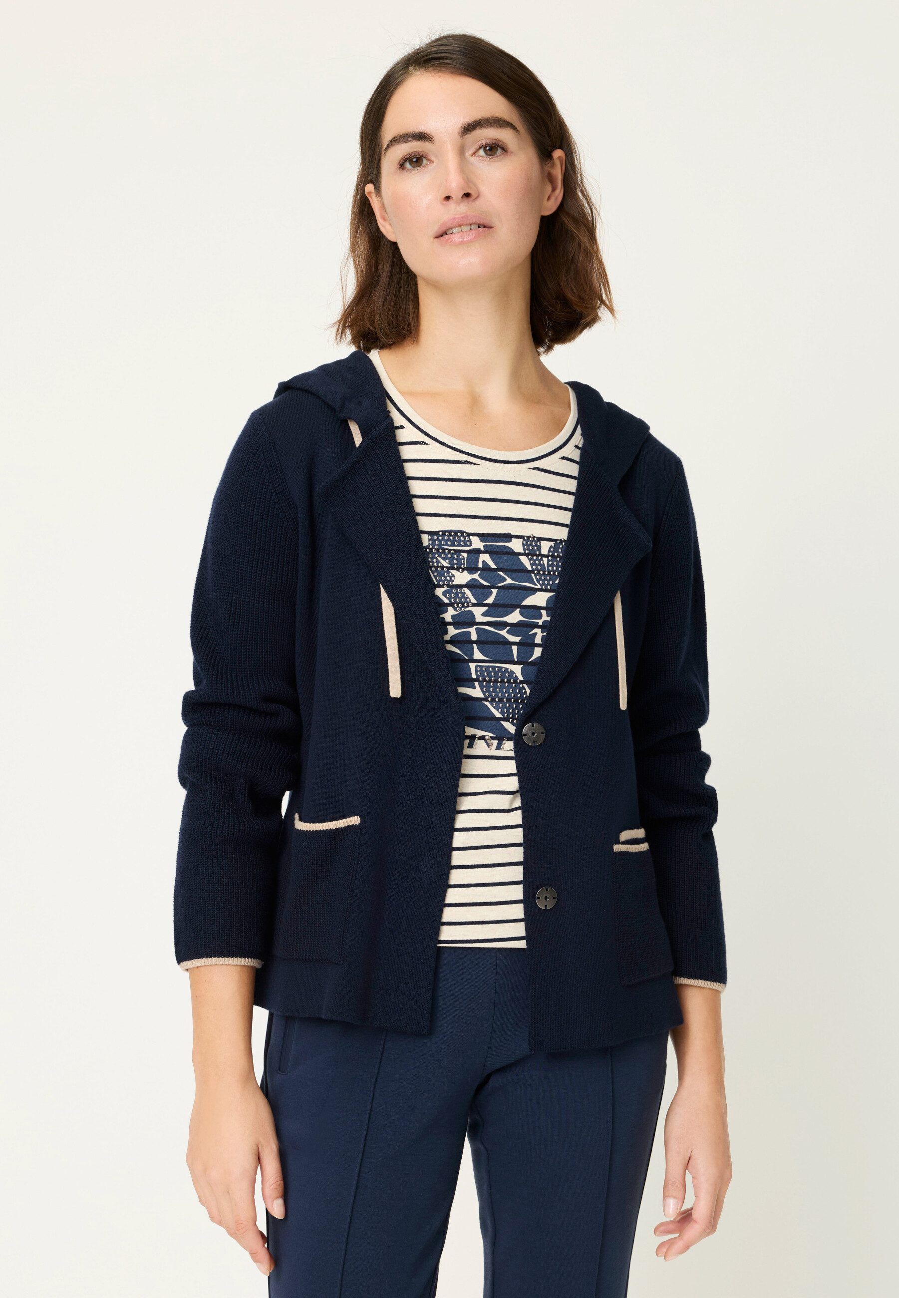 Olsen Cardigan mit Kapuze und Knopfleiste