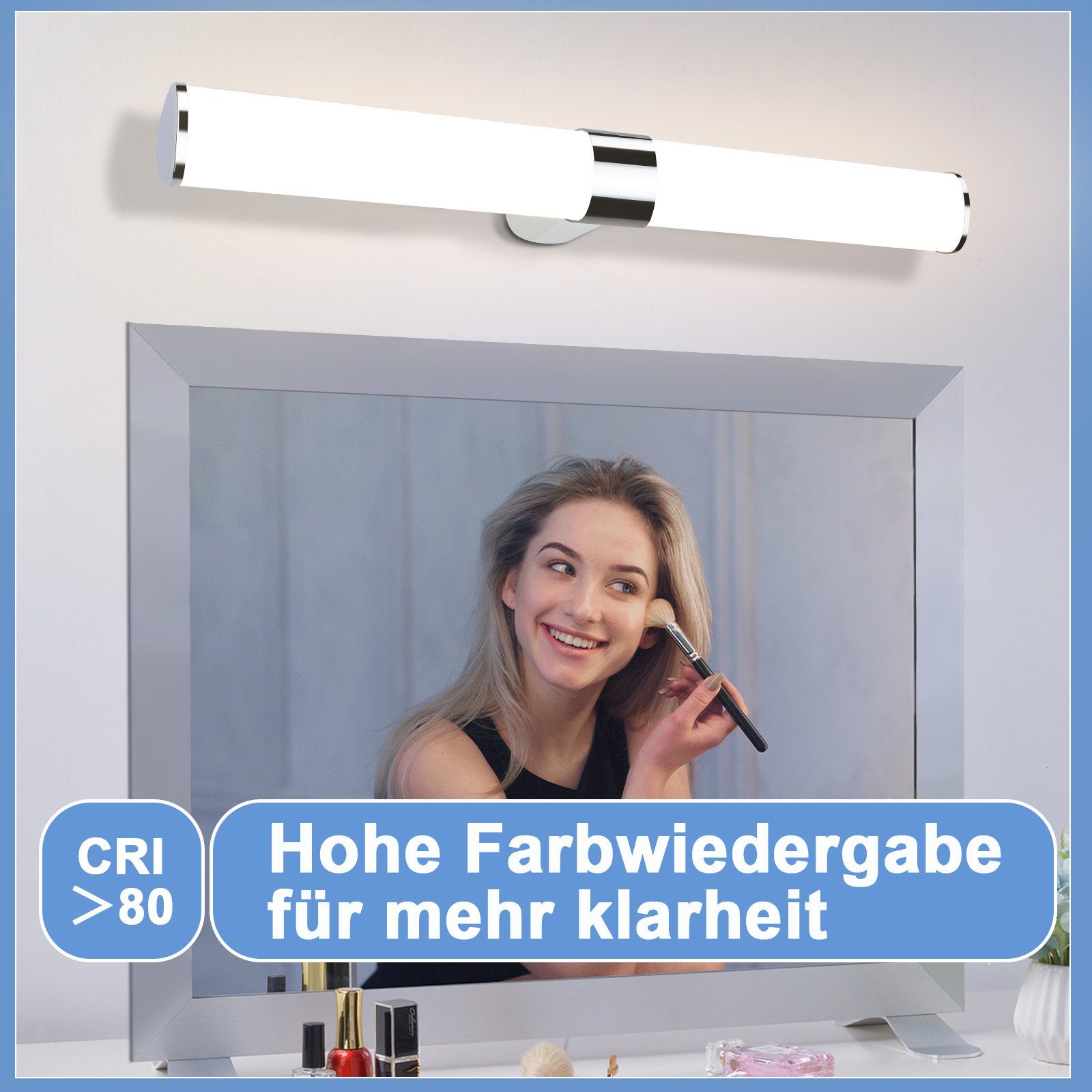 ZMH Spiegelleuchte Spiegellampe - Modern 40/60CM Chrom Schlafzimmer, LED fest integriert, 4000k, Neutralweiß 4000K Feuchtraumleuchte Modern – Bild 5 von 5
