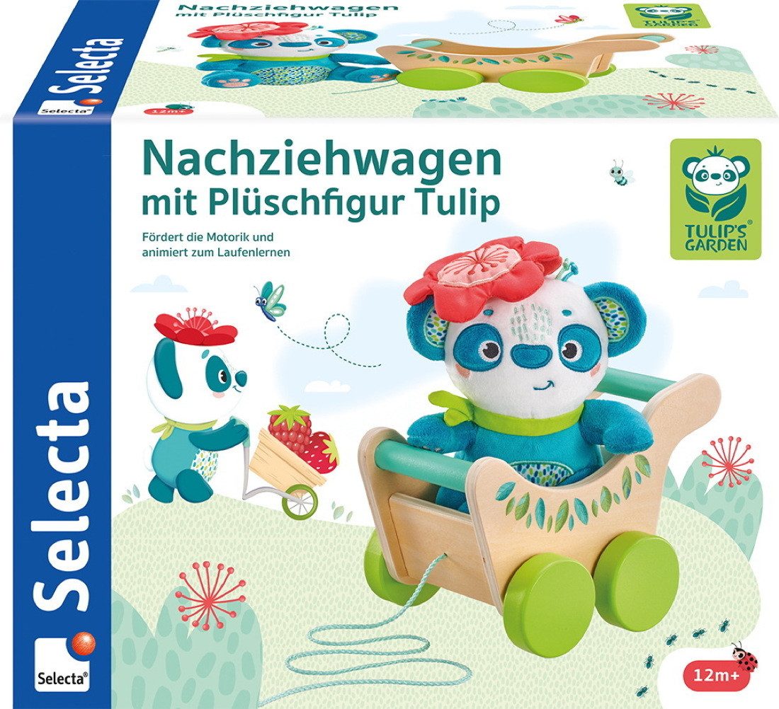 Selecta Spiel, TULIP'S GARDEN Kleinkindwelt Nachziehwagen + Plüschfigur Tulip 62088