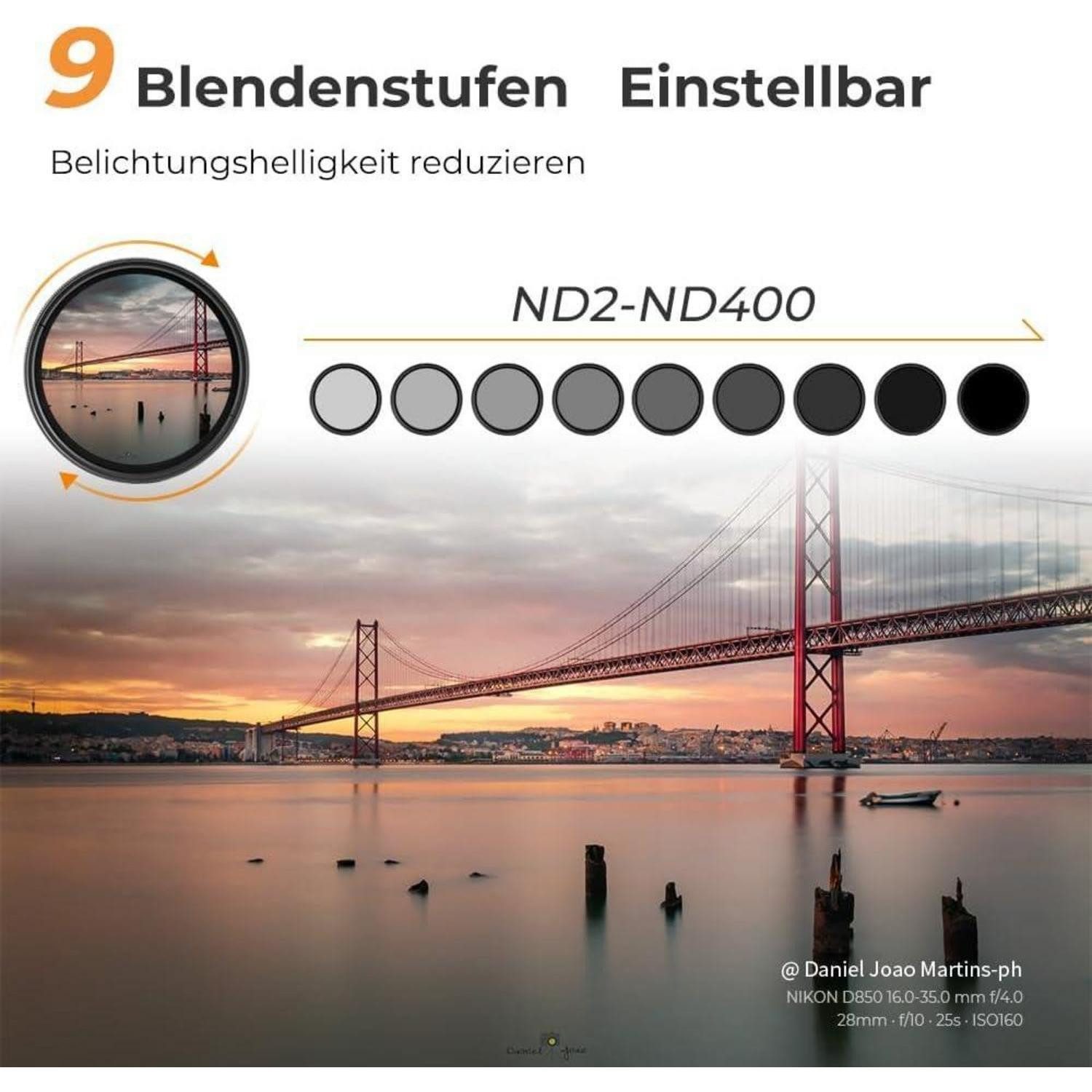 LuxusKollektion 67mm Slim Variabler ND Filter ND2-400 (1-9 Stop) Graufilter Graufilter