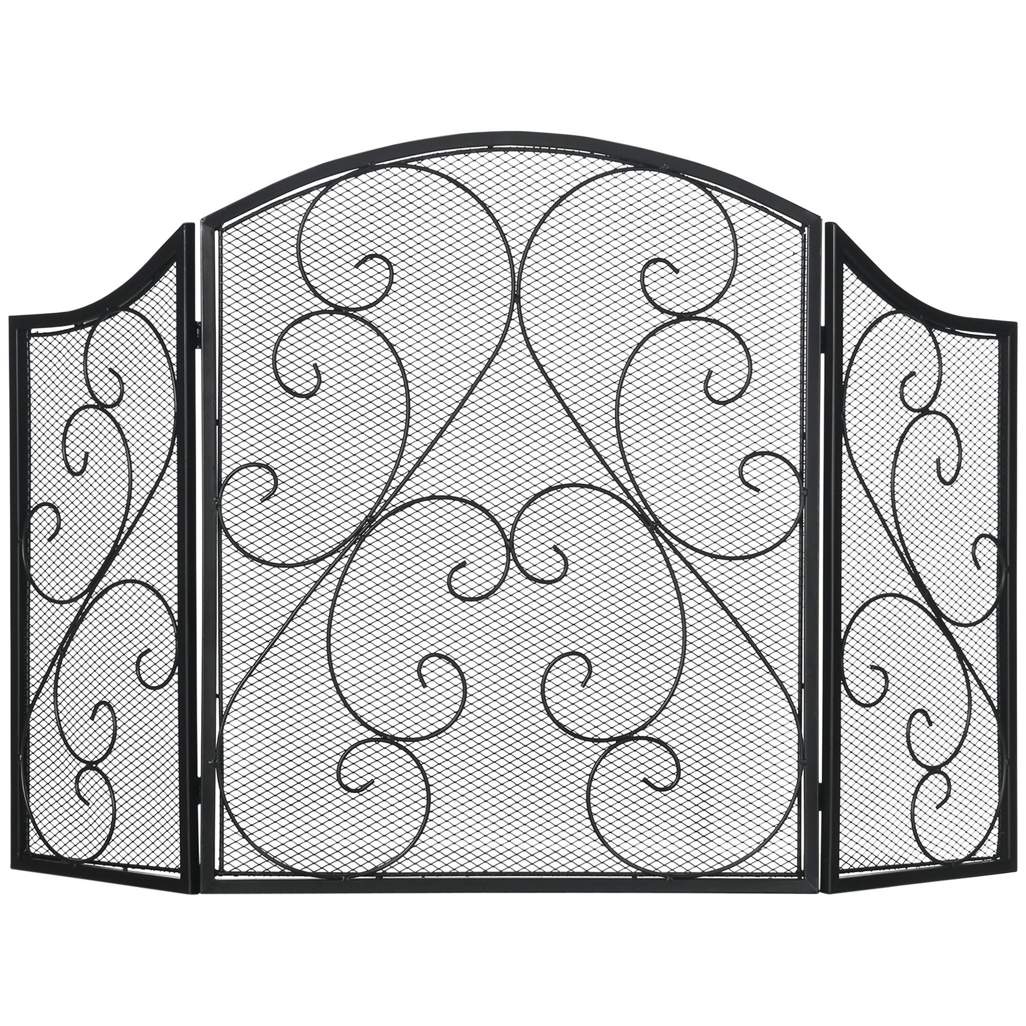 HOMCOM Kamingitter Klappbares Kaminschutzgitter, Ofenschutzgitter mit 3 Paneelen (Metallgitter, 1-tlg., Іскрогасники), Funkenschutz, Metall, Schwarz 66 x 31 x 81 cm