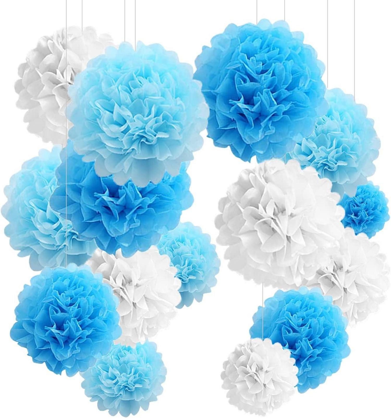 Hängedekoration 24er Pompons Deko Blau Hochzeit Taufe Konfirmation Geburtstag
