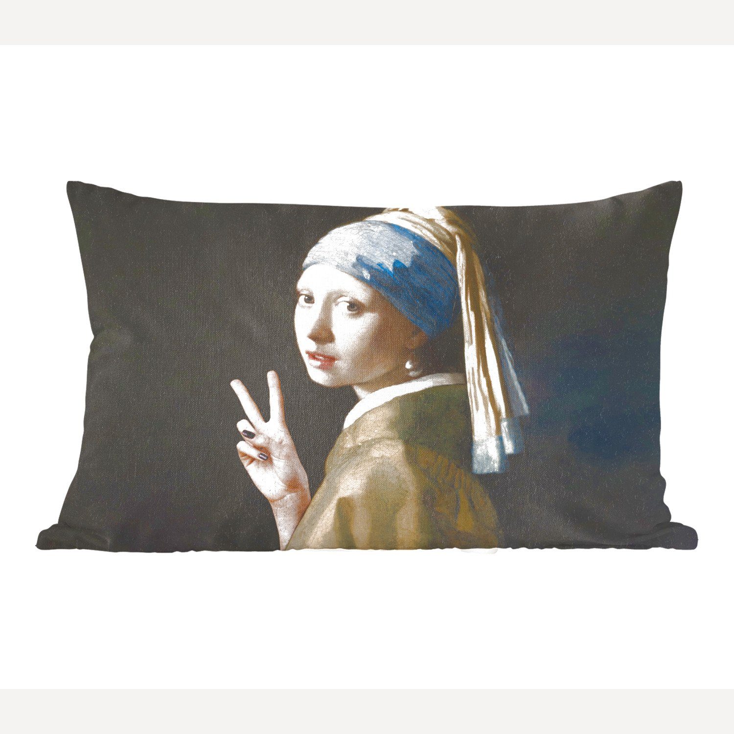 MuchoWow Dekokissen Das Mädchen mit dem Perlenohrring - Johannes Vermeer - Frieden, Wohzimmer Dekoration, Zierkissen, Dekokissen mit Füllung, Schlafzimmer