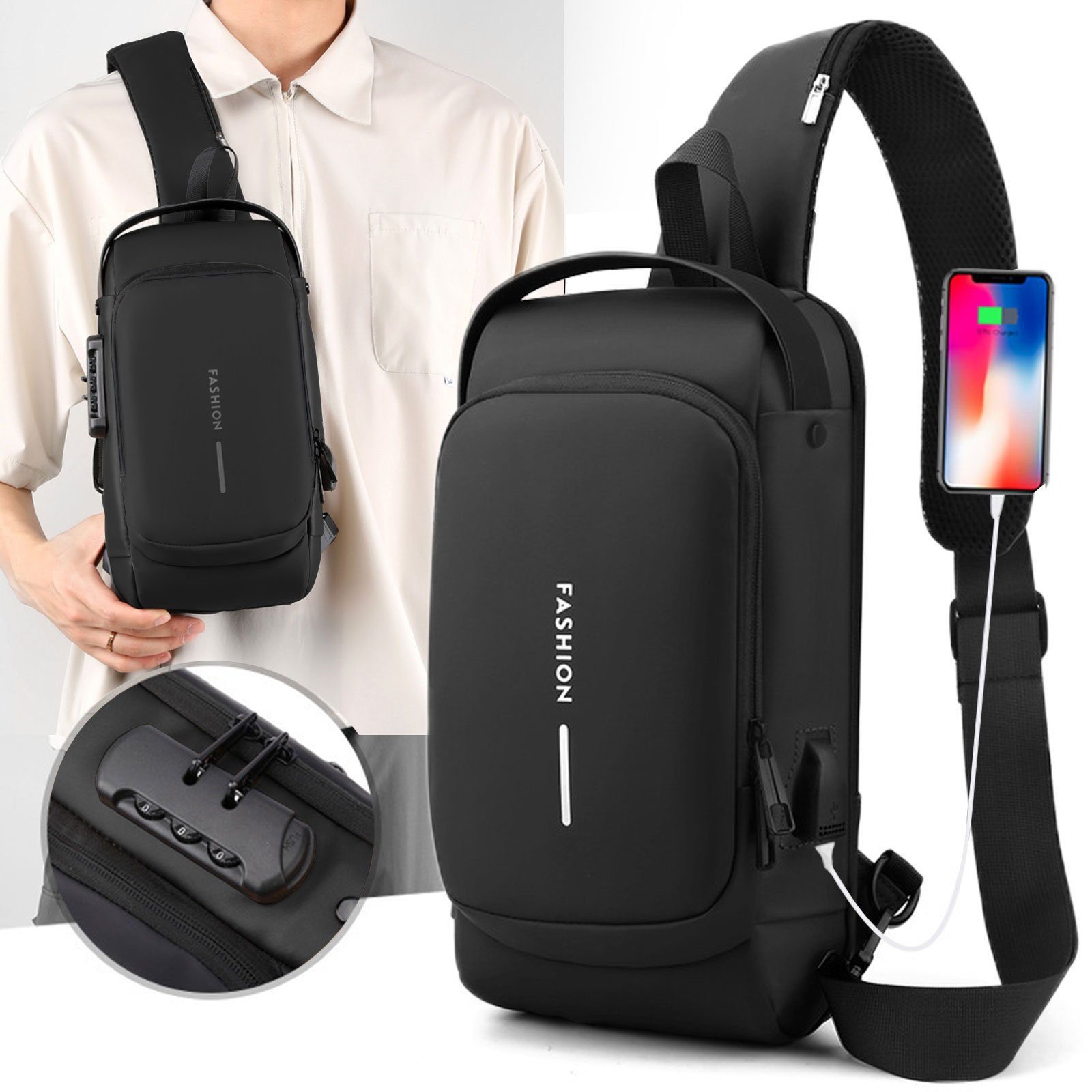 feinlux Schultertasche Schultertasche Brusttasche Sling Schulter Rucksack Rucksäcke Crossbody (Packung, Umhängetasche), für Outdoor Camping Reisen Wandern Radfa – Bild 3 von 5