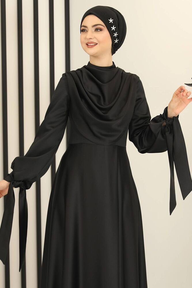 fashionshowcase Abendkleid Damen - Elegantes Kleid aus Satin - Langärmliges günstig online kaufen