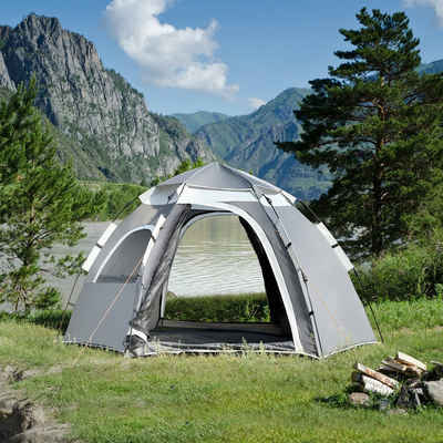 pro.tec Kuppelzelt, Personen: 3, »Nybro« Campingzelt Sofortzelt für 2-3 Personen 240 x 205 x 140 cm Pop Up Kuppelzelt Dunkelgrau