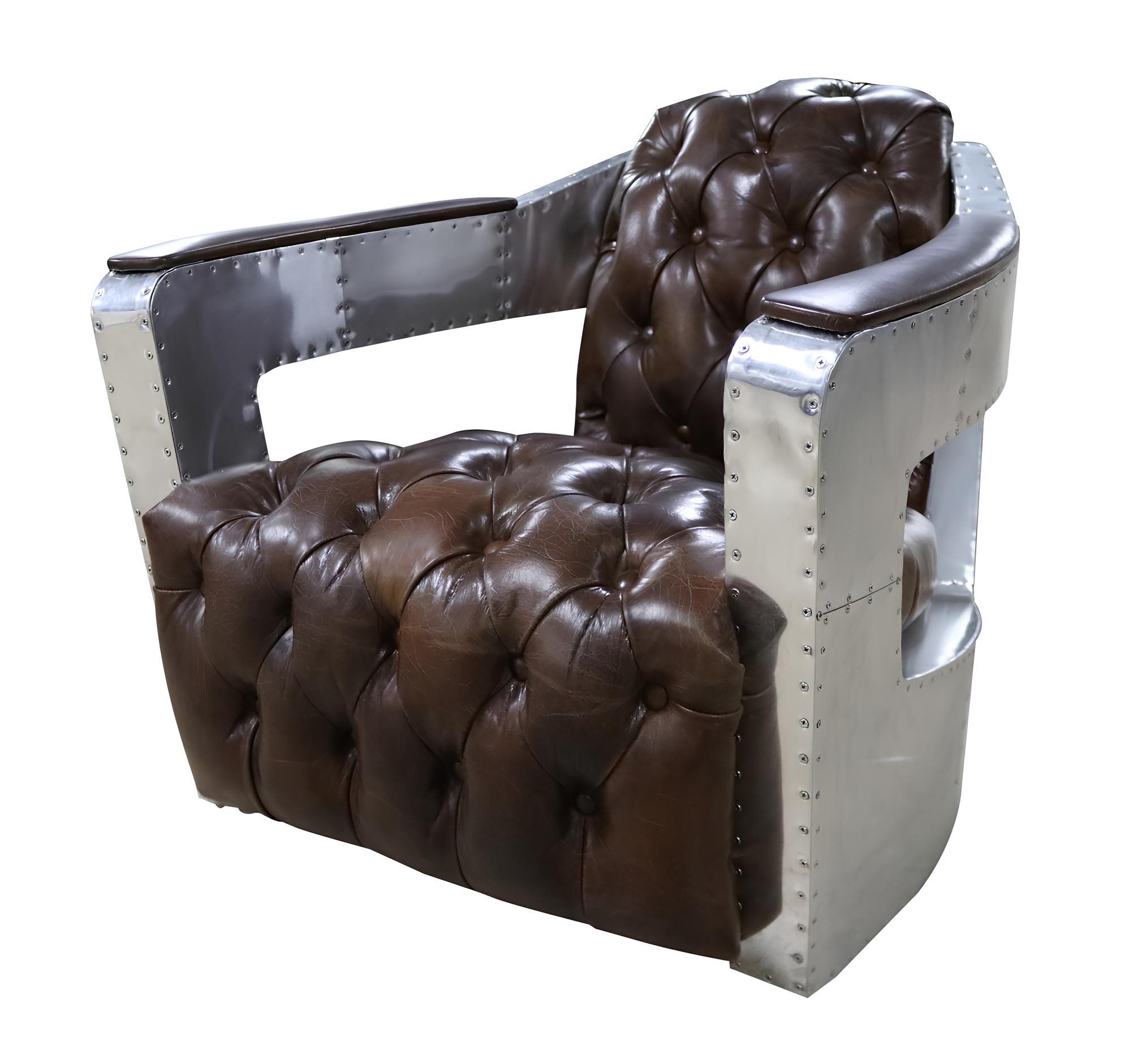 Xlmoebel Chesterfield-Sessel Vintage Ohrenbacken Sessel im Aviator Stil mit Chesterfield-Optik (Sessel), Hergestellt in Europa