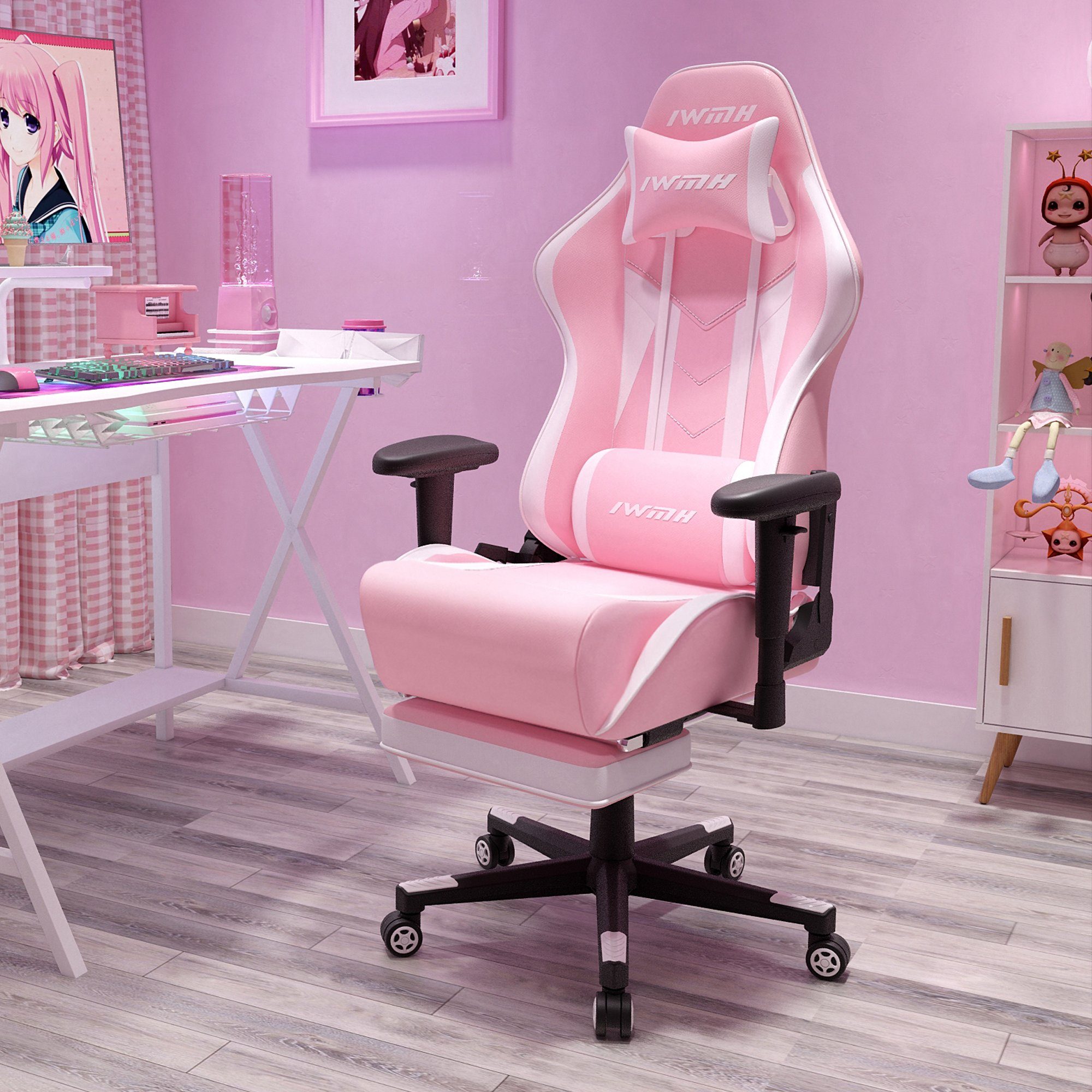 Intimate Gaming-Stuhl WM Bürostuhl rosa mit Fußstütze Ergonomischer Heart Versenkbarer