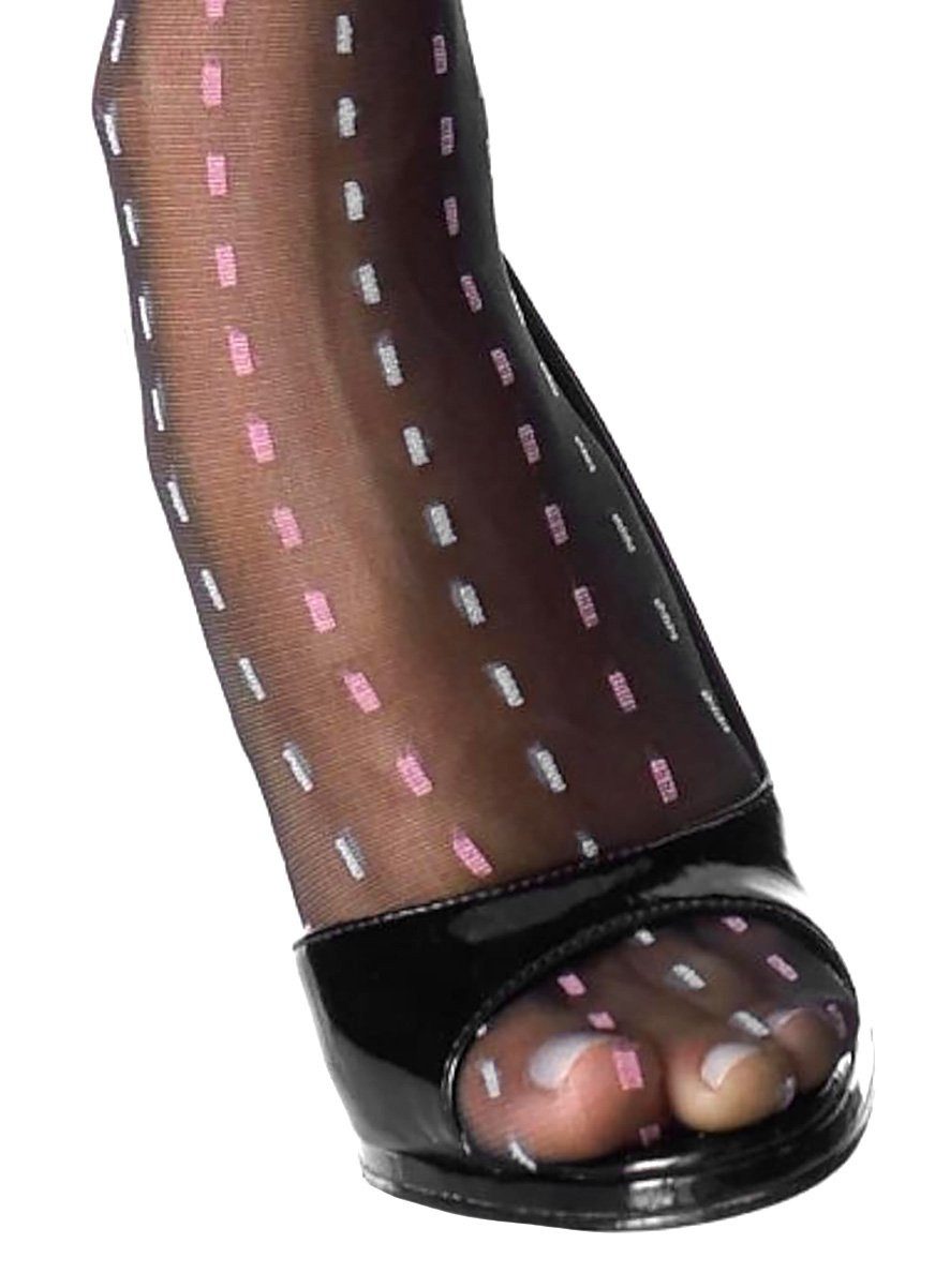 Leg Avenue Socken Schwarze Strapsstrümpfe mit gestrichelten Linien Overknee-Strümpfe mit farbigen Nadelstreifen