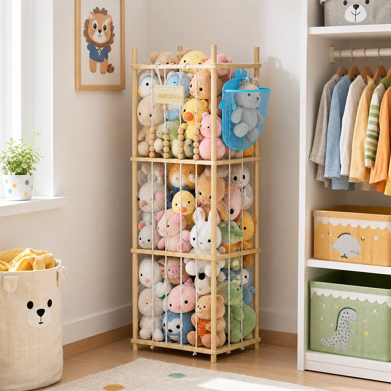 JEOBEST Spielzeugtruhe Plüschtier Lagerung, Stofftier Aufbewahrung, Spielzeugkiste, (1 St.Holz) Große Kapazität, Stabil & Langlebig, Vertikal platzsparend – Bild 3 von 5