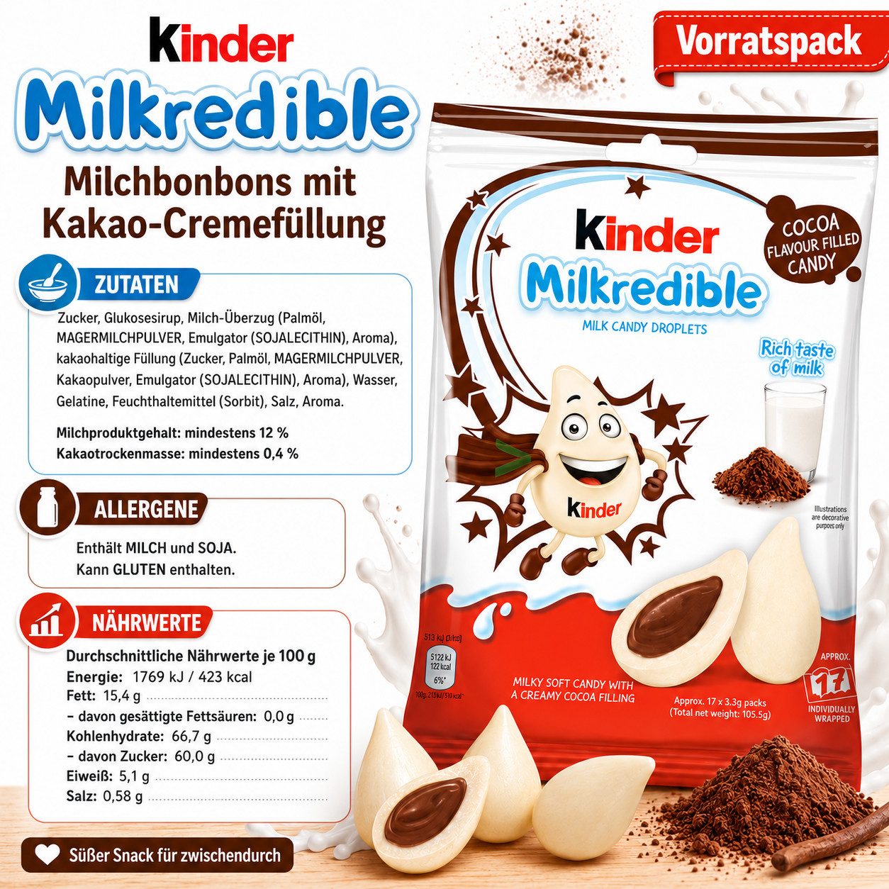 kinder Schokolade Kinder Milkredible Milchbonbons Kakao-Creme 23,4 g