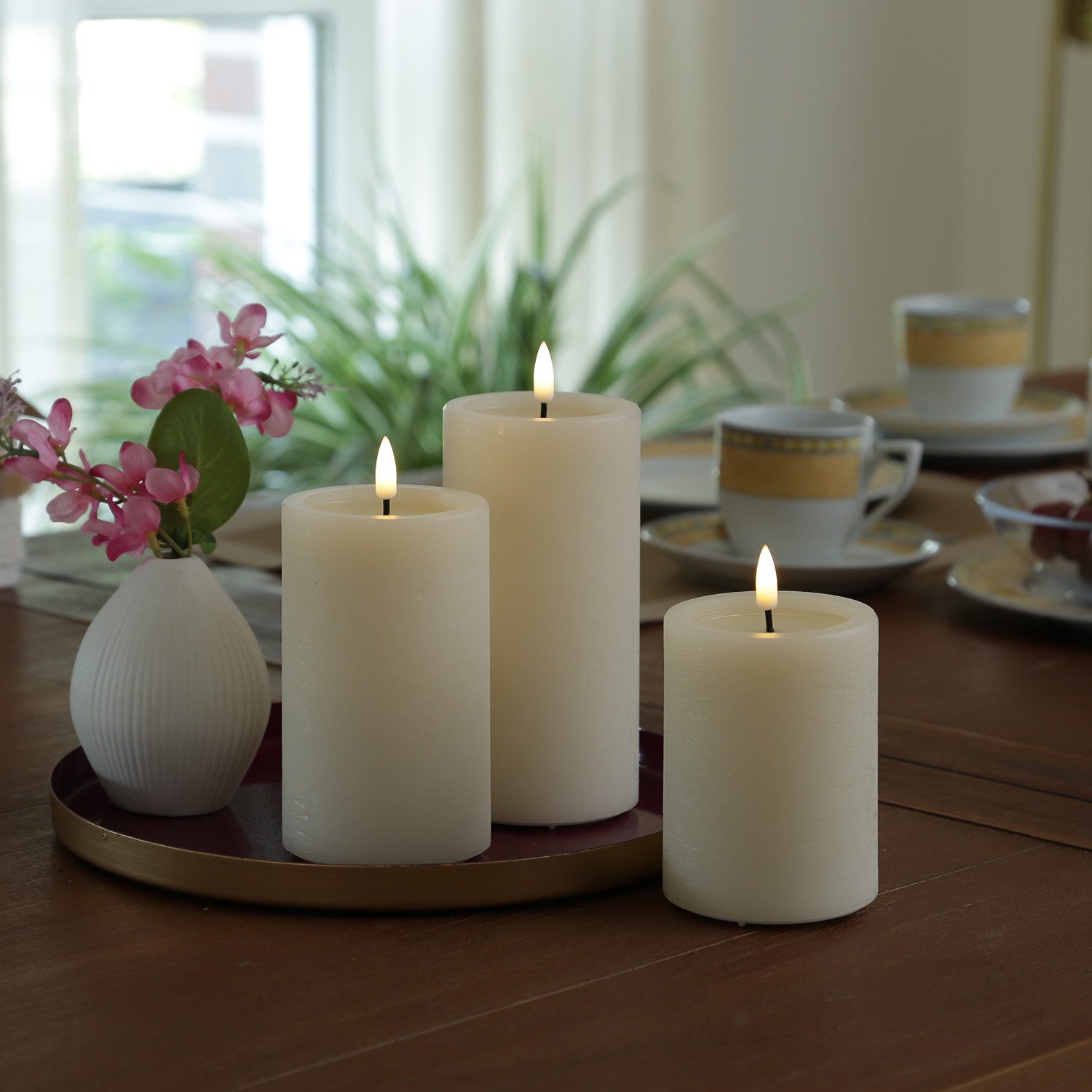 UNIQUE candles LED-Kerze Kerzenset UNIQUE Rustik-Optik 3 Größen mit Batterien Fernb. 3er Set, LED Classic, warmweiß (2100K bis 3000K)
