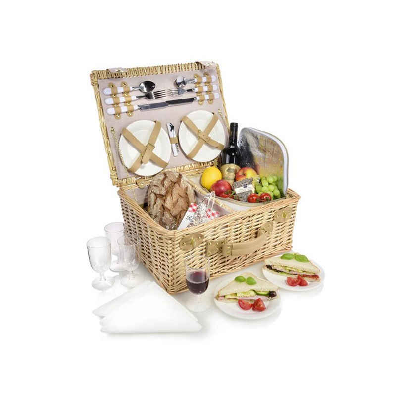 SÄNGER Picknickkorb Fehmarn mit Kühltasche (Set, 25 St., Picknickkorb, Geschirr, Besteck, Kühltasche), 4 Personen