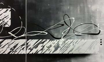 WandbilderXXL XXL-Wandbild Rainy Silver 230 x 90 cm, Abstraktes Gemälde, handgemaltes Unikat