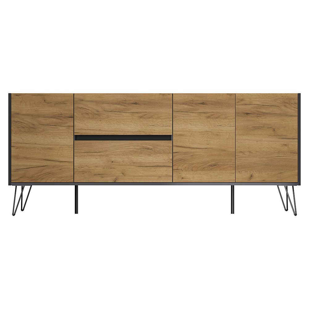 Lomadox Sideboard INDIANAPOLIS-02, 177cm breit, graphit mit Eiche, grifflos