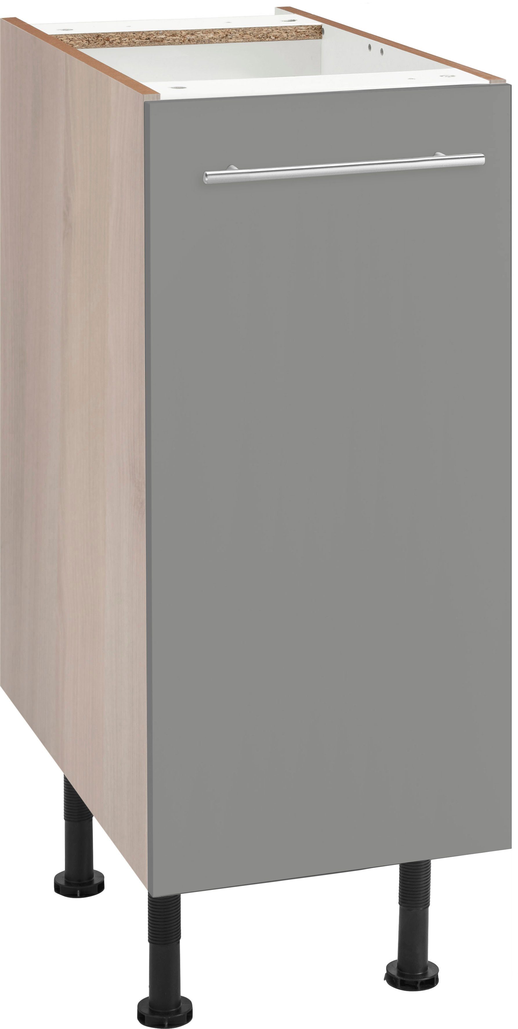 Füßen, OPTIFIT mit 30 mit 1 Unterschrank mit cm höhenverstellbaren Metallgriff basaltgrau/akaziefarben Tür breit, Bern