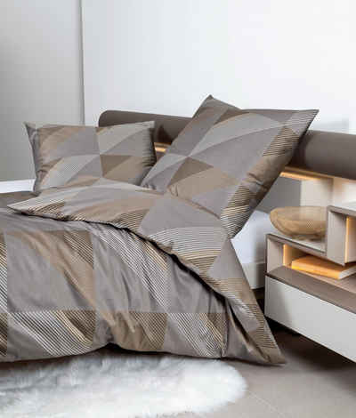 Bettwäsche Mako Satin 135x200 cm 80x80 cm 87065-07 taupe, Janine, Baumolle, 2 teilig, Bettbezug Kopfkissenbezug Set kuschelig weich hochwertig