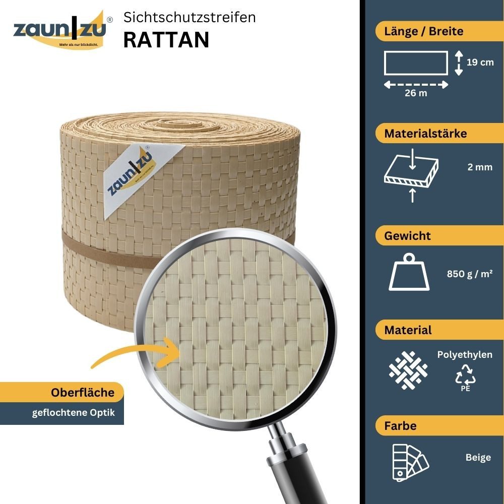 zaunzu Sichtschutzstreifen Rattan PE für Doppelstabmatten günstig online kaufen