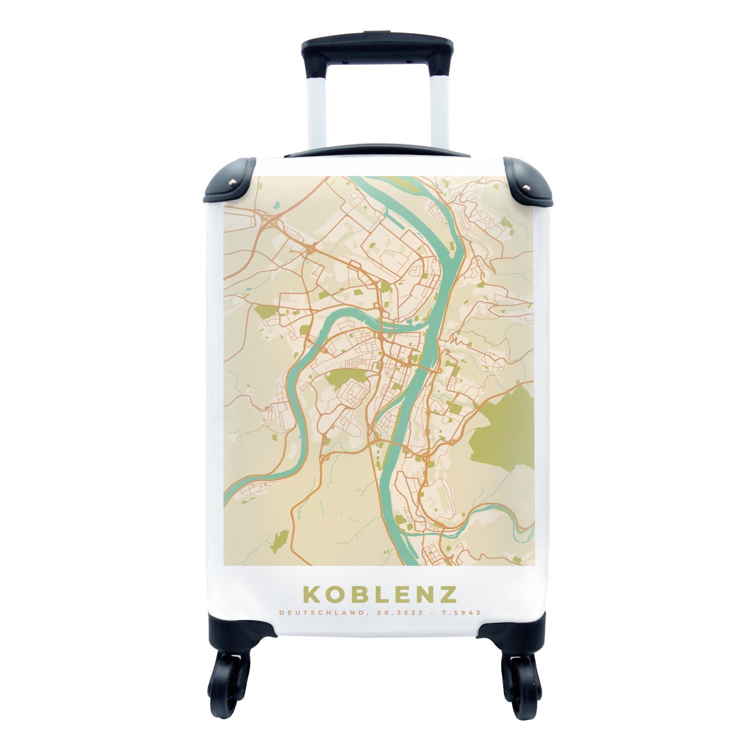 MuchoWow Handgepäckkoffer Koblenz - Karte - Stadtplan - Vintage, 4 Rollen, Reisetasche mit rollen, Handgepäck für Ferien, Trolley, Reisekoffer