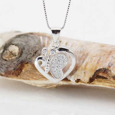 ELLAWIL Kette mit Anhänger Silberkette Herzkette Kette mit Herz Anhänger Damen Zirkonia Halskette (Kettenlänge 45 cm, Sterling Silber 925), inklusive Geschenkschachtel