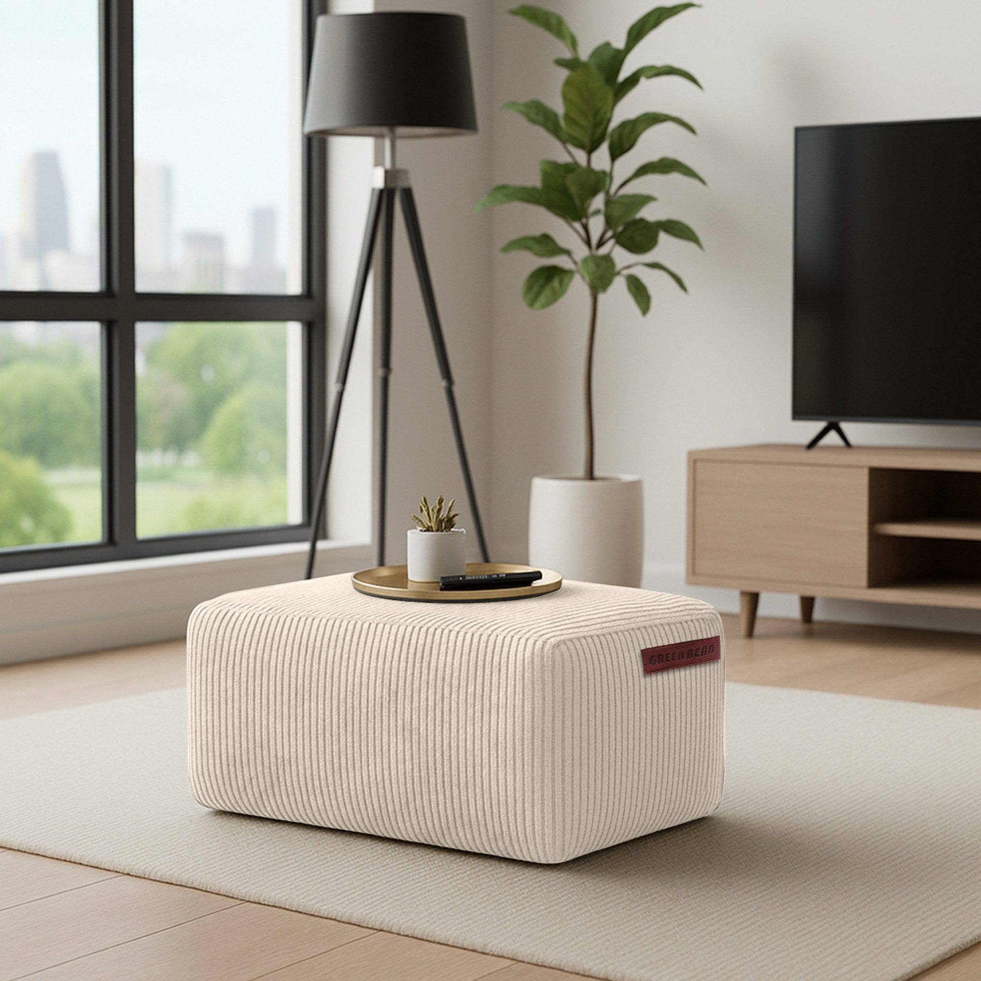 Green Bean Pouf Ottomane Cord (Indoor Sitzhocker Sitzkissen Fußhocker Relax-Sessel, Made in Germany), die ideale Ergänzung zum Sitzsack