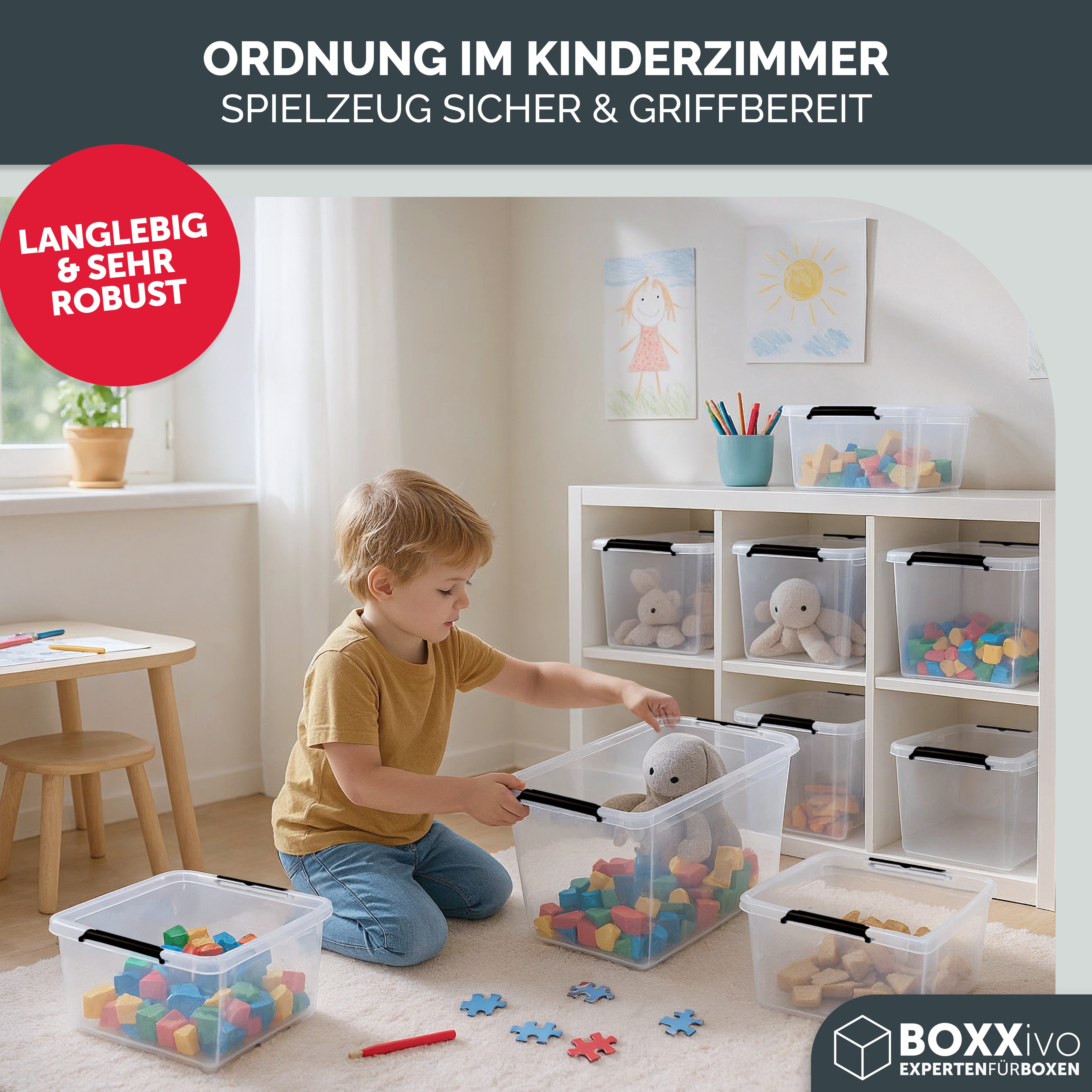 BOXXivo Aufbewahrungsbox Aufbewahrungsboxen mit Deckel BPA-freie & lebensmittelechte Boxen (1 St), Plastikbox mit Deckel - robuste & stapelbare Aufbewahrungsbox – Bild 5 von 5