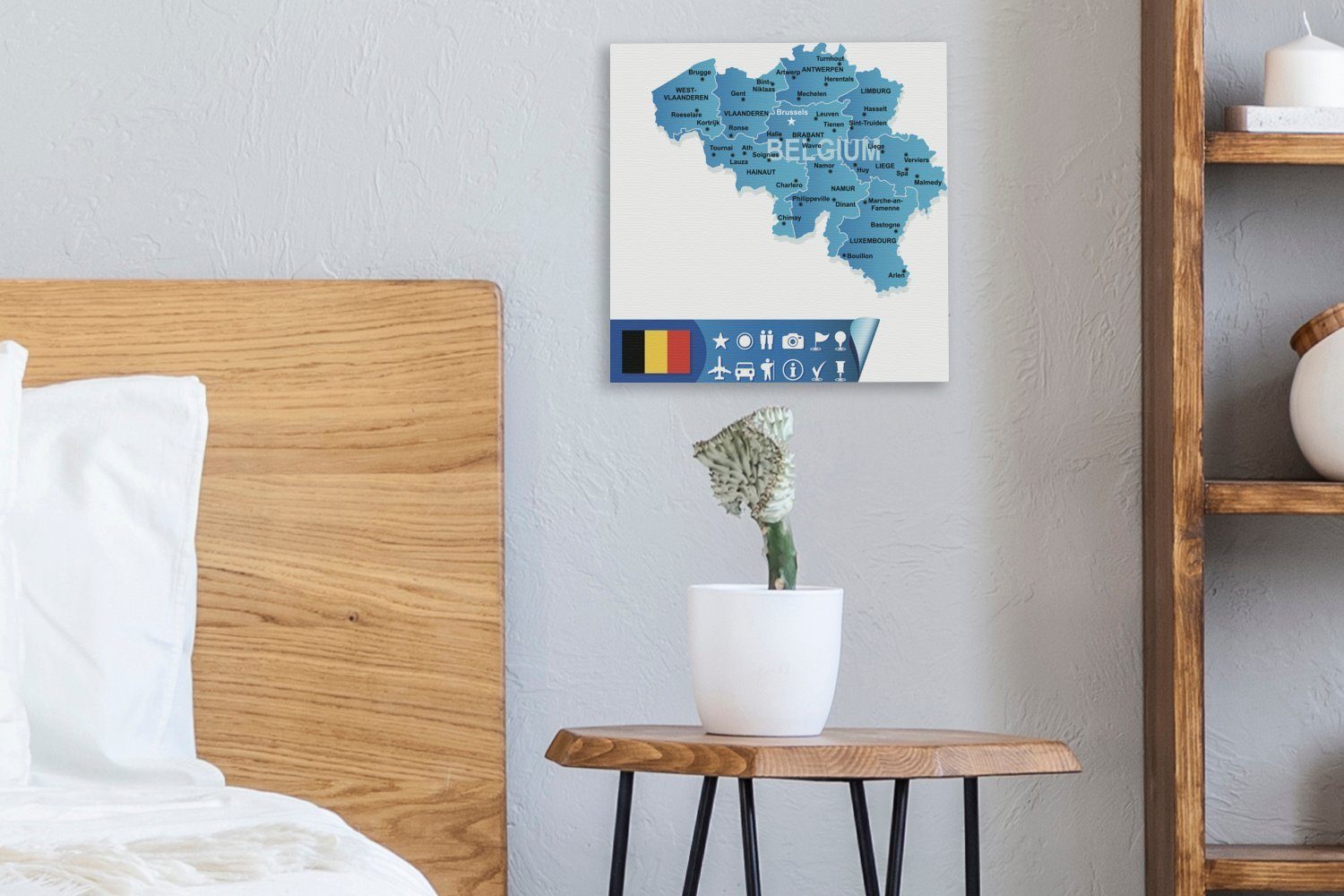 OneMillionCanvasses® Leinwandbild Bilder St), seinen Karte Wohnzimmer und Leinwand von für wichtigsten, (1 Belgien Schlafzimmer Illustration einer Eine