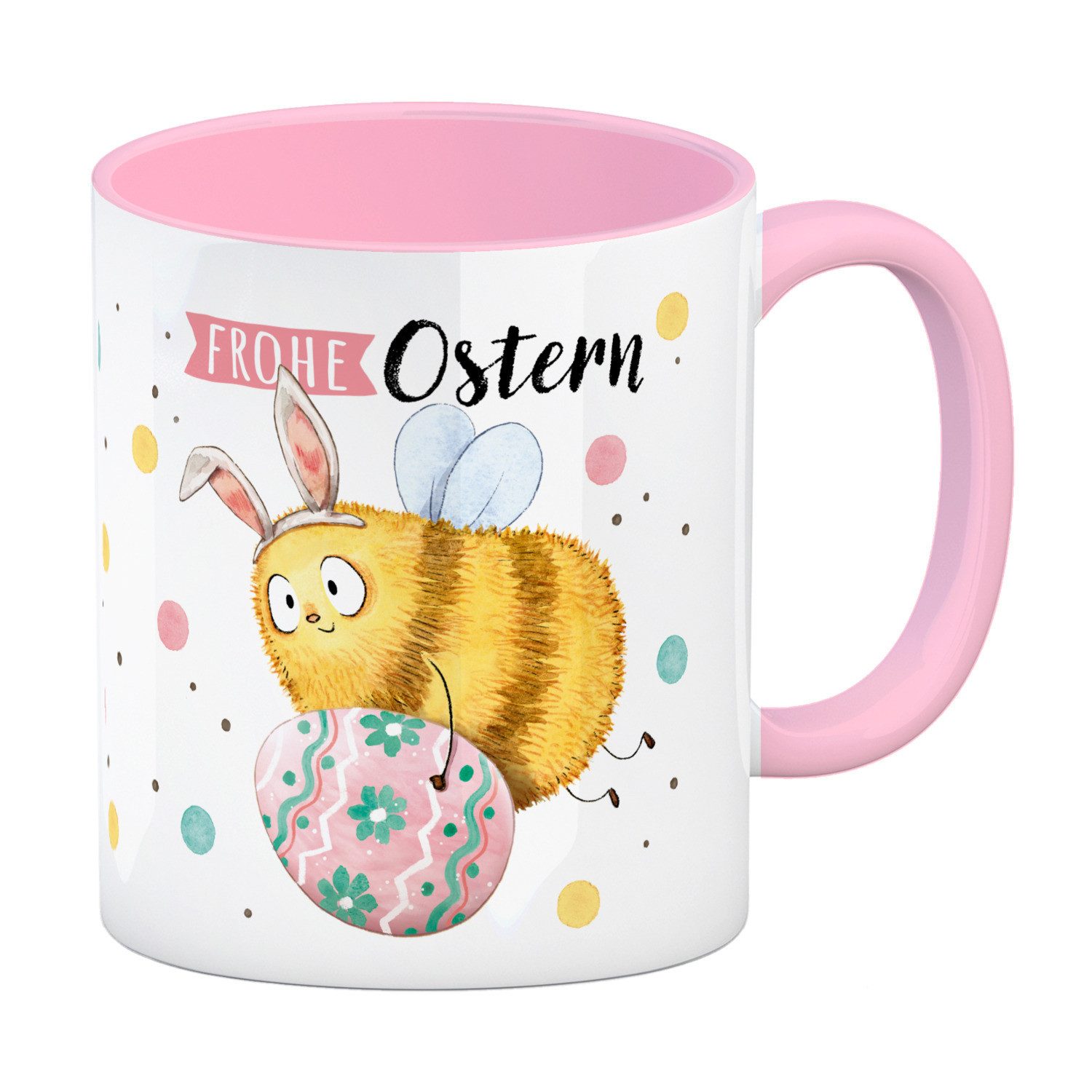 Tasse Pummel Biene Kaffeebecher in rosa mit Spruch Frohe Ostern