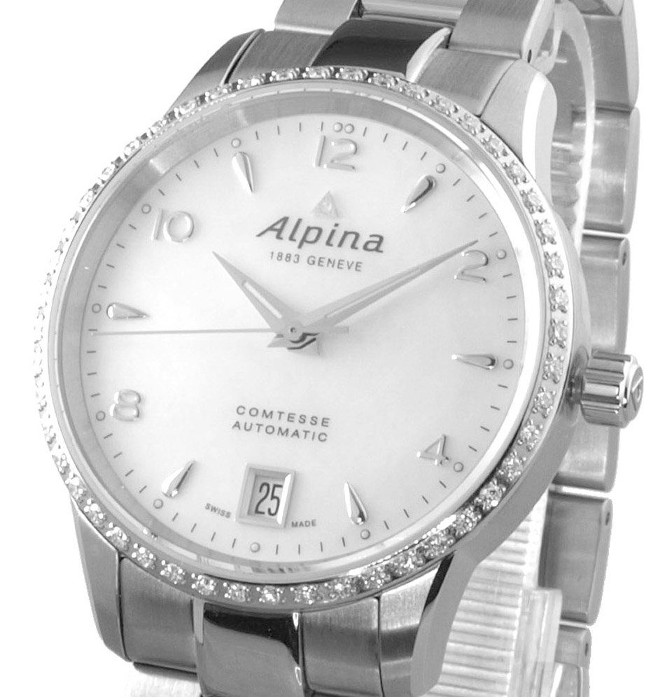 Alpina Watches Luxusuhr Swiss Made Damen Uhr Automatik Comtesse 48 Diamonds AL-525APW3CD6B, Diamantbesatz 48 Stück 0,55 Karat mit Diamantzertifikat