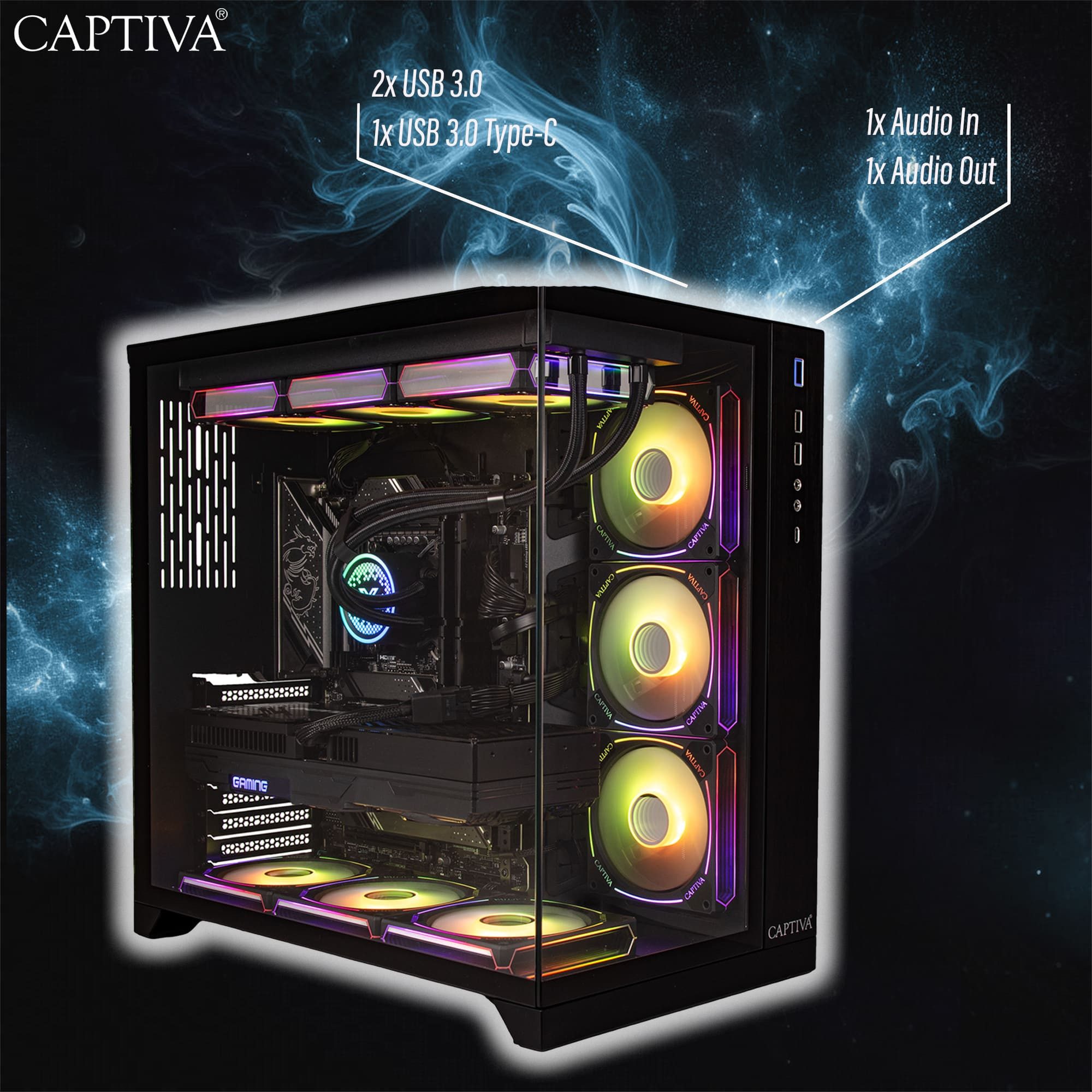 CAPTIVA Highend Gaming I89-037 PC (Intel Ultra 9 285K, GeForce® RTX™ 5080, 64 GB RAM, 2000 GB SSD, Wasserkühlung, WLAN, Windows 11 Home)