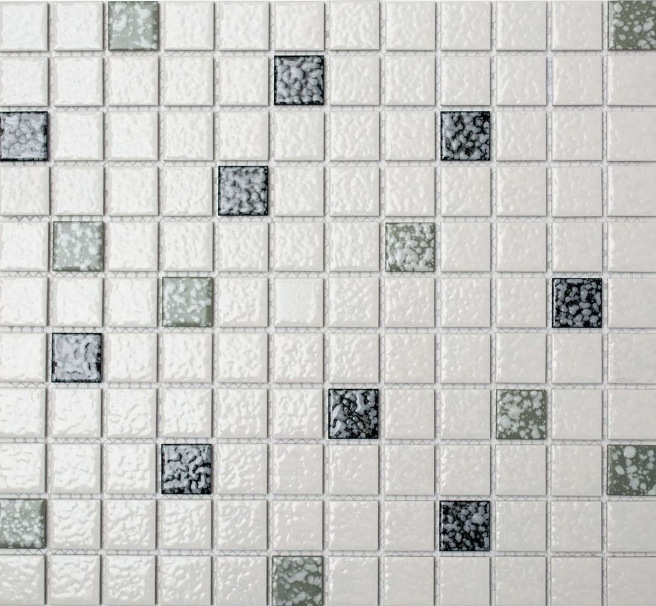 Mosani Mosaikfliesen Keramik Mosaik weiß schwarz grau struktur Mosaikfliese Bad