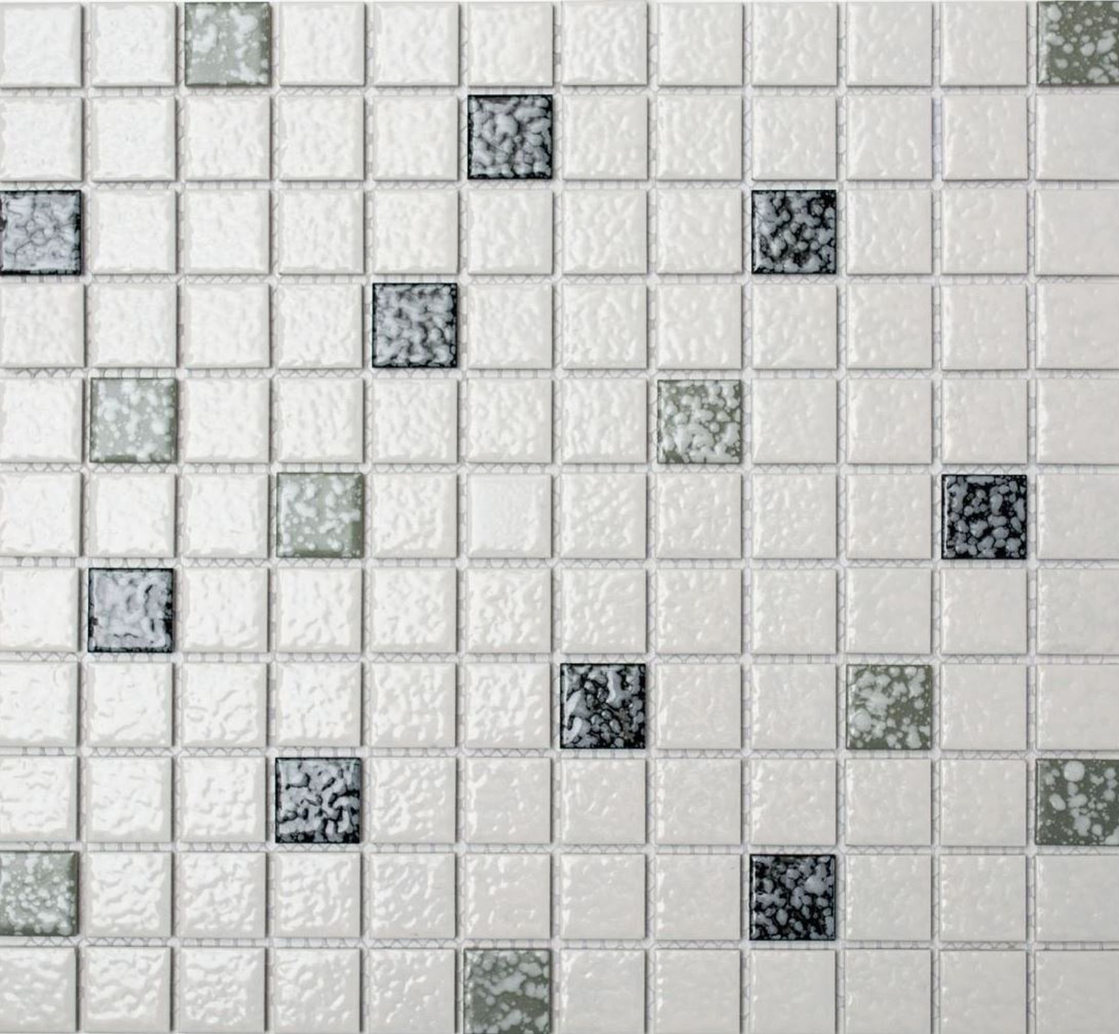 Mosani Mosaikfliesen Keramik Mosaik weiß schwarz grau struktur Mosaikfliese  Bad