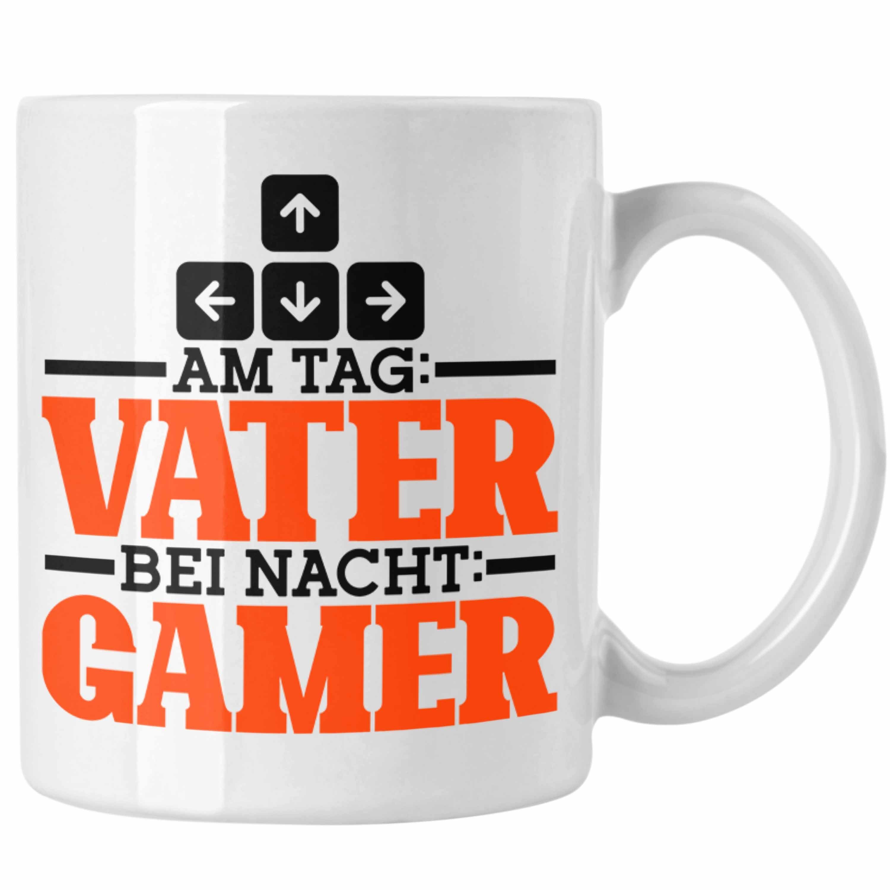 Trendation Tasse Tasse Vatertag "Am Tag Vater Bei Nacht Gamer" Lustiges Geschenk für Ga Weiss