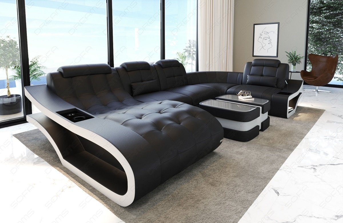 Sofa Dreams Wohnlandschaft Elegante U-Form Leder, wahlweise mit Bettfunktion