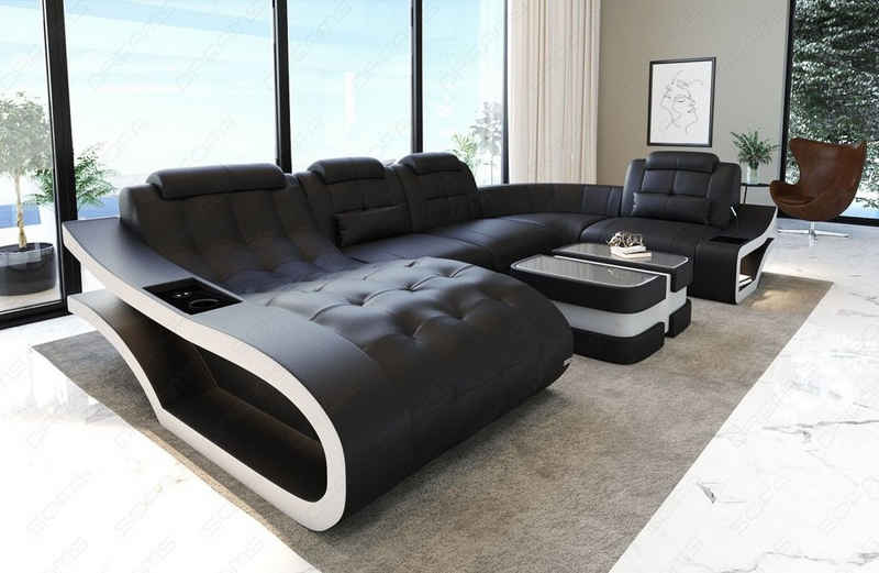 Sofa Dreams Wohnlandschaft Ledersofa Leder Couch Elegante U-Form Ledercouch, wahlweise mit Bettfunktion