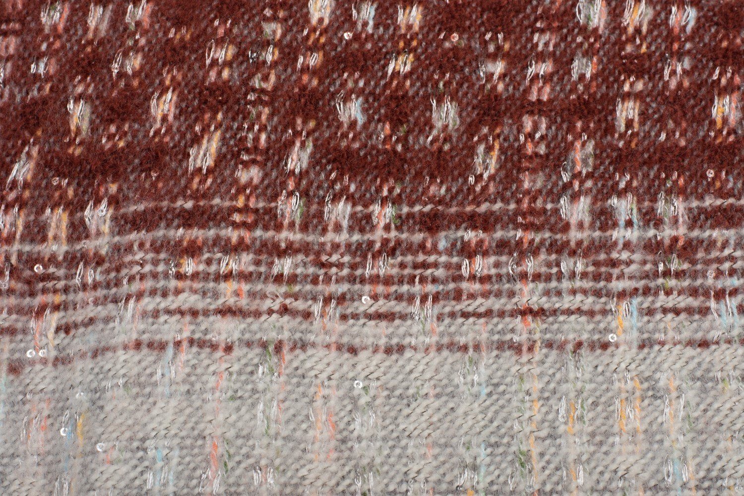 styleBREAKER Modeschal, (1-St), Pailletten Warmer Muster mit Orange-Dunkelrot-Hellgrau und Schal Streifen Web
