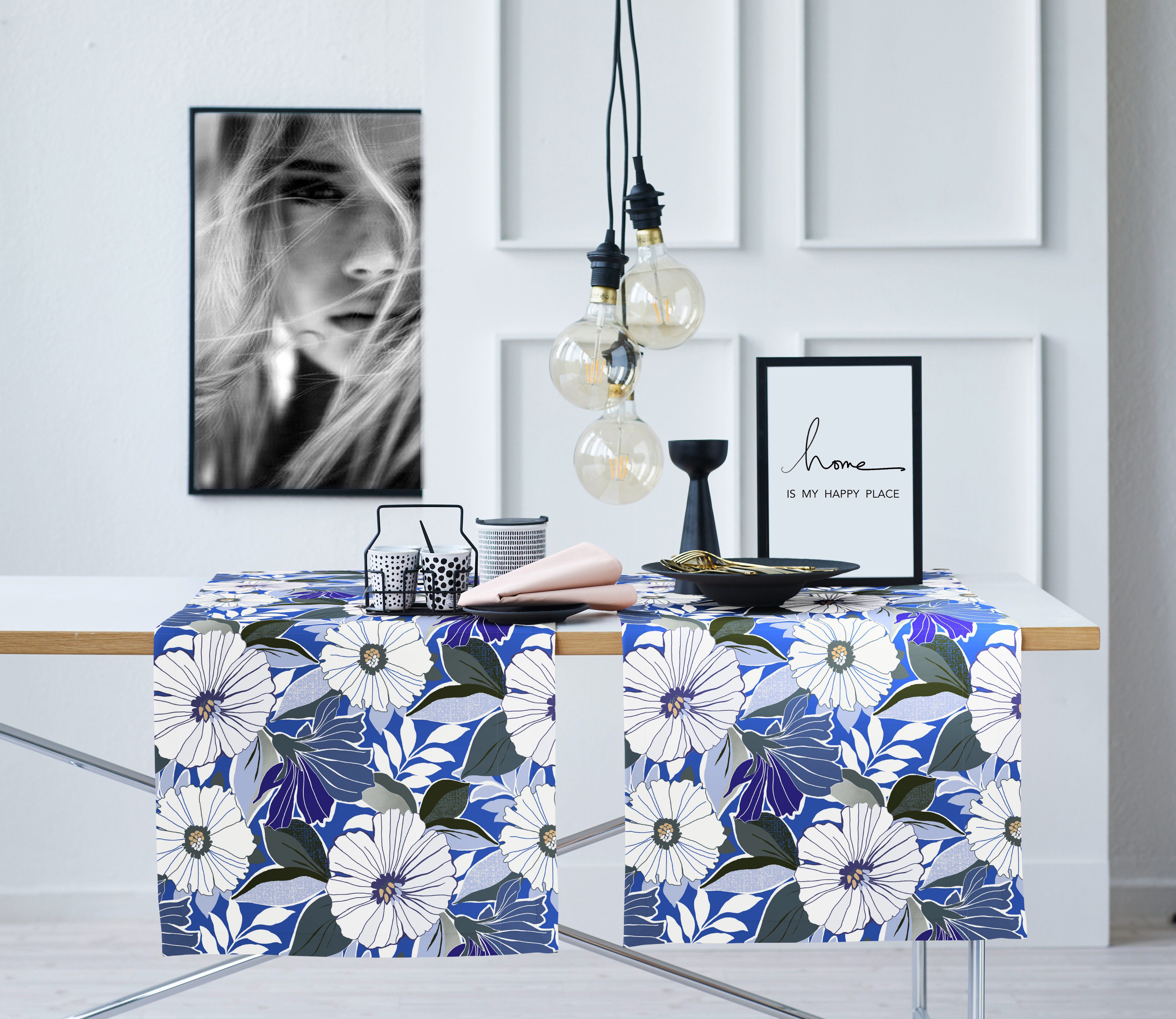 APELT Tischläufer Astrid, Digitaldruck STYLE (1-tlg), blau/weiß/bunt LOFT