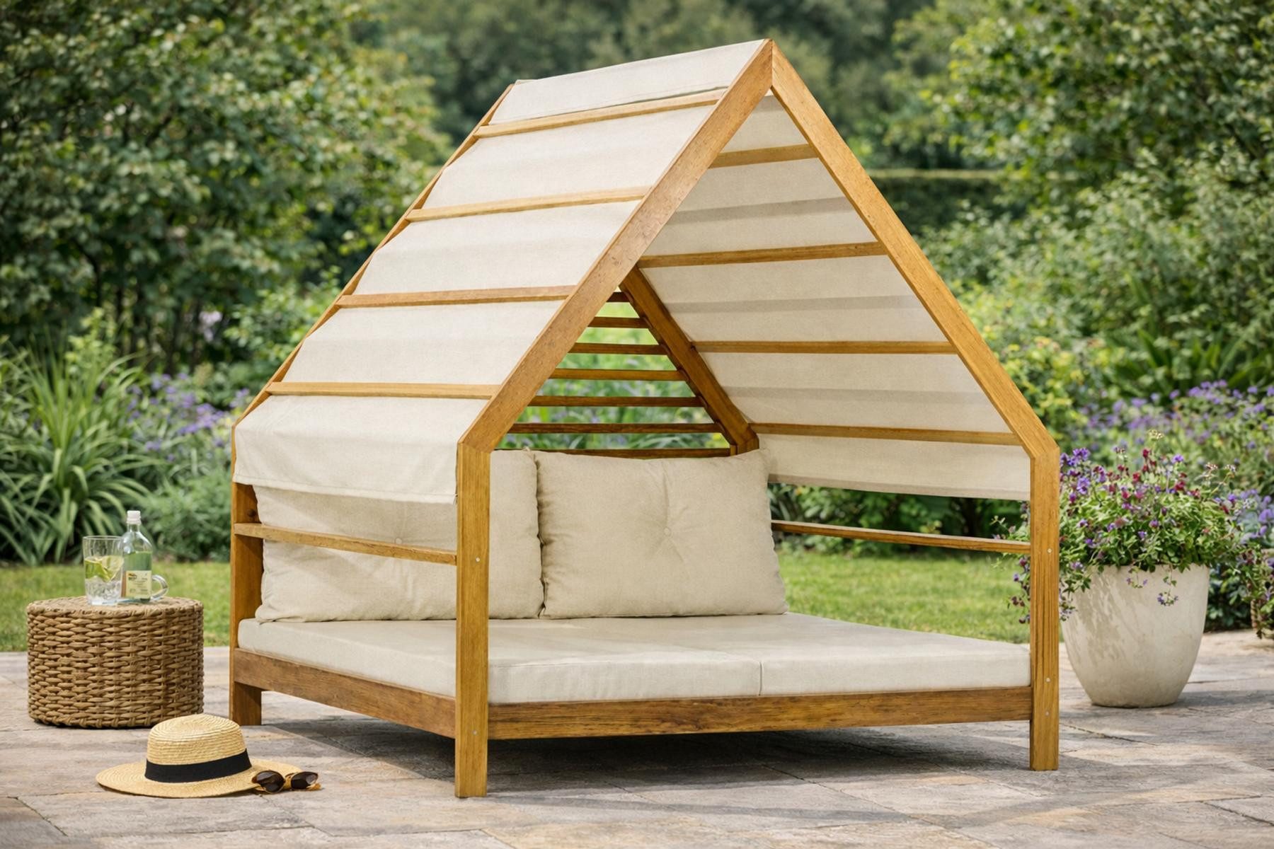 JVmoebel Gartenliege Gartenliege Moderner Stil Weiß Holzrahmen Weich Bequem Entspannend0, 3 St.