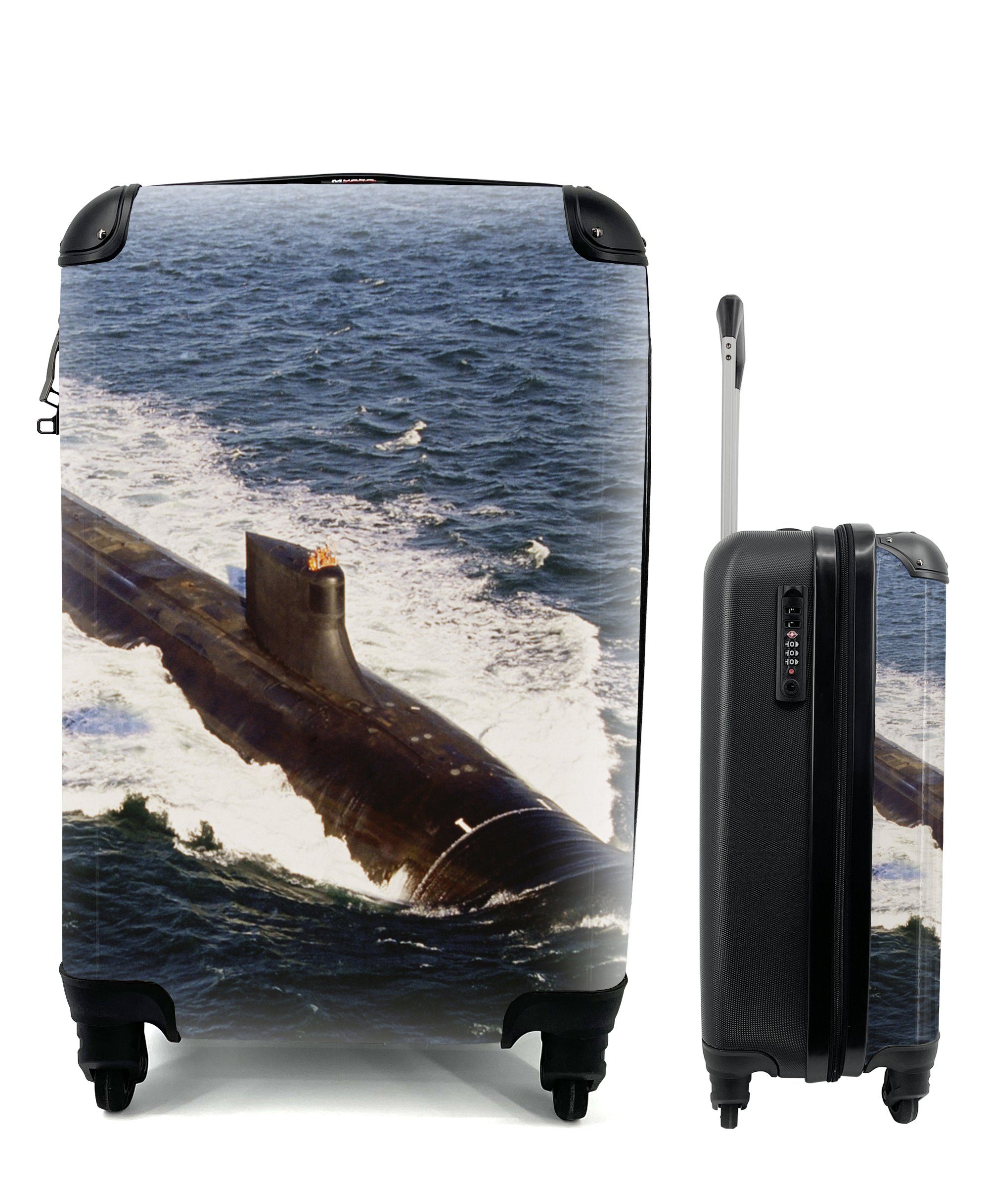 MuchoWow Handgepäckkoffer Ein U-Boot geht unter Wasser, 4 Rollen, Reisetasche mit rollen, Handgepäck für Ferien, Trolley, Reisekoffer