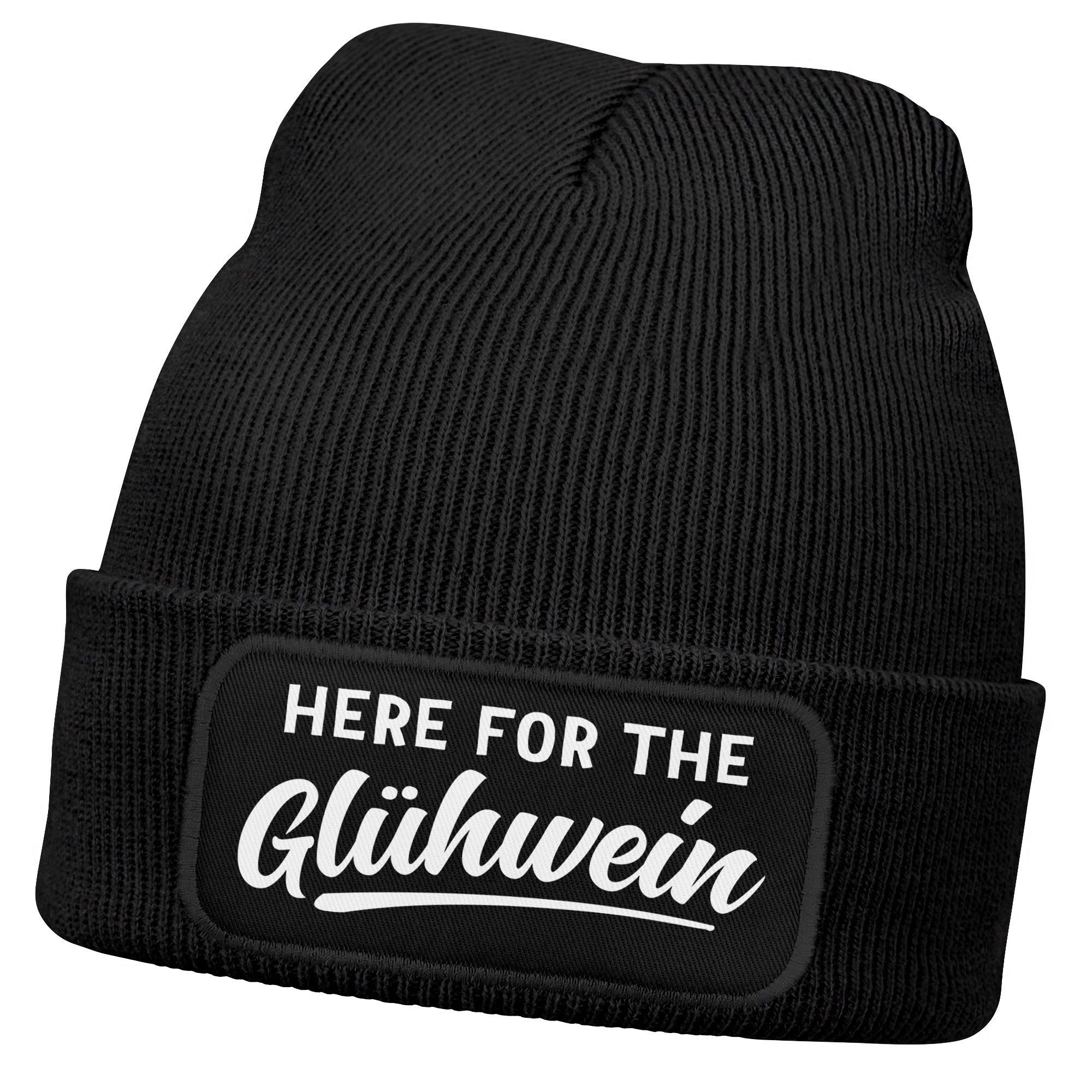 Strickmütze Herren Beanie Strickmütze mit Patch Spruch Aufdruck GlühweinLustig