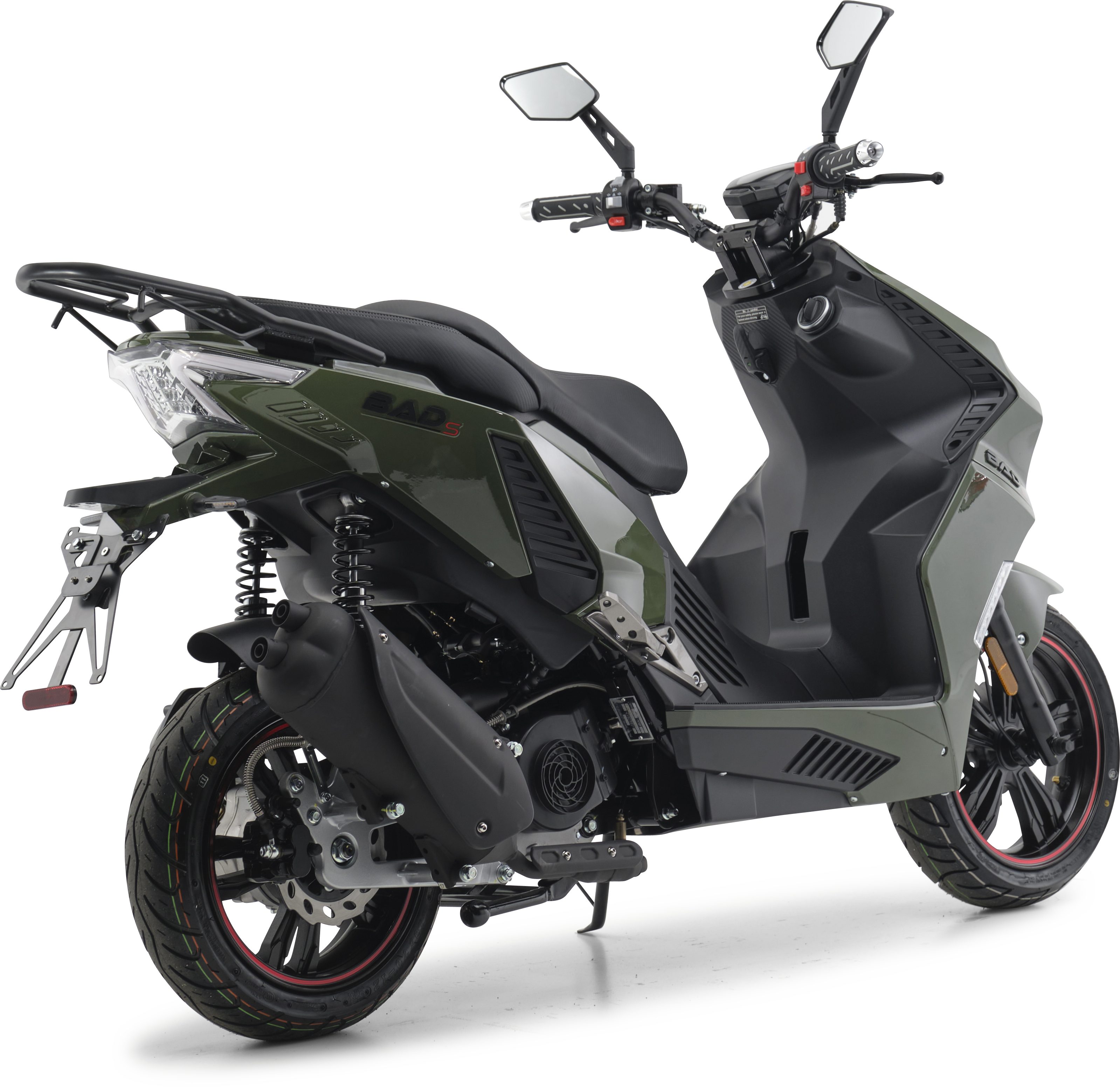Burnout Motorroller BAD s Grün, 50 ccm, 25 km/h, Euro 5, Sportliches Design, Keyless Go, Alarmanlage, Mofa mit USB Ladedose