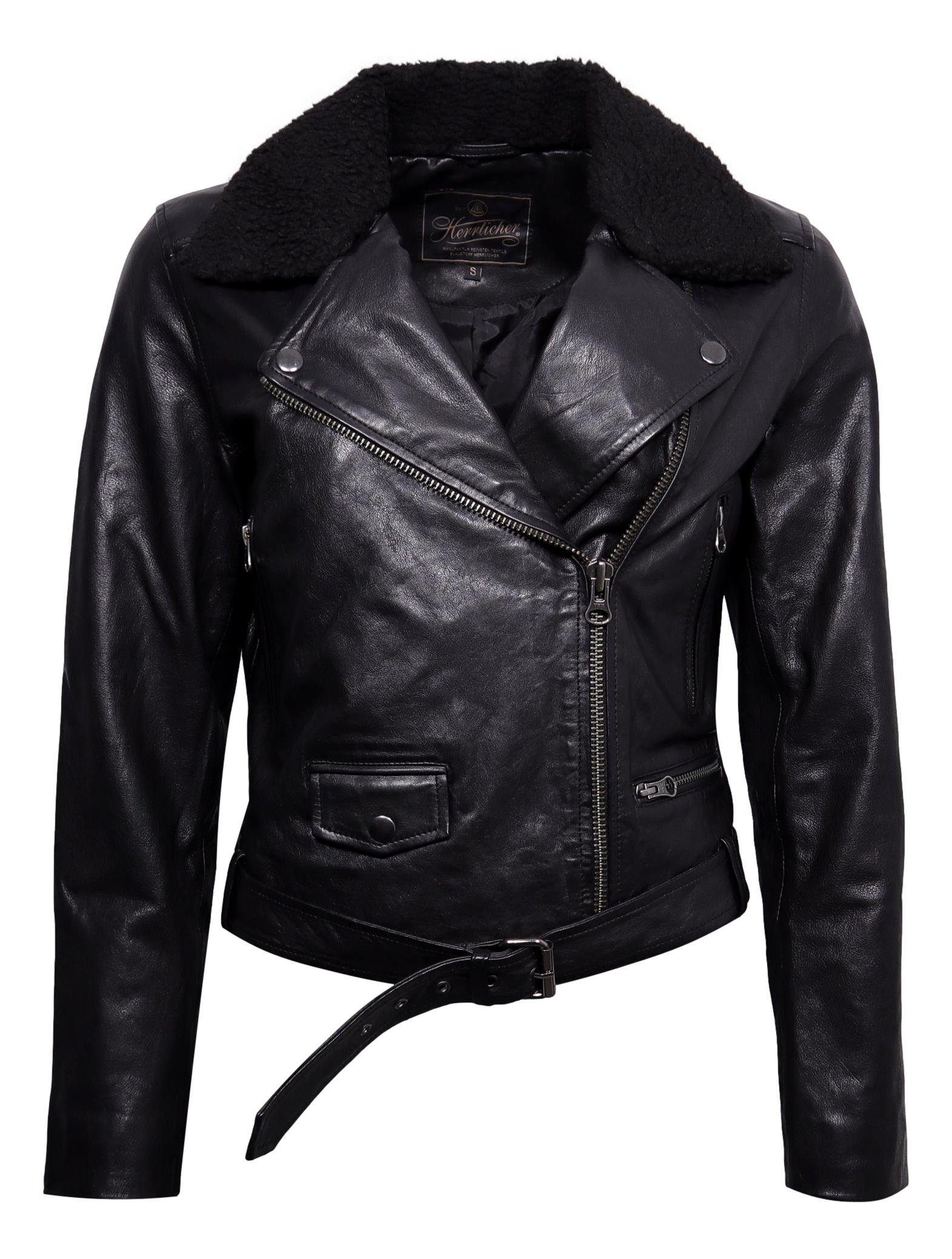 Herrlicher Lederjacke • Bikerjacke Bessie • Abnehmbarer Teddykragen aus Fellimitat