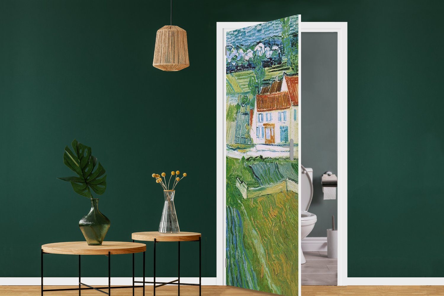 Tür, MuchoWow (1 Fototapete mit bedruckt, Gogh, Türaufkleber, Zug Türtapete Landschaft Matt, van für 75x205 Vincent St), - Kutsche cm und